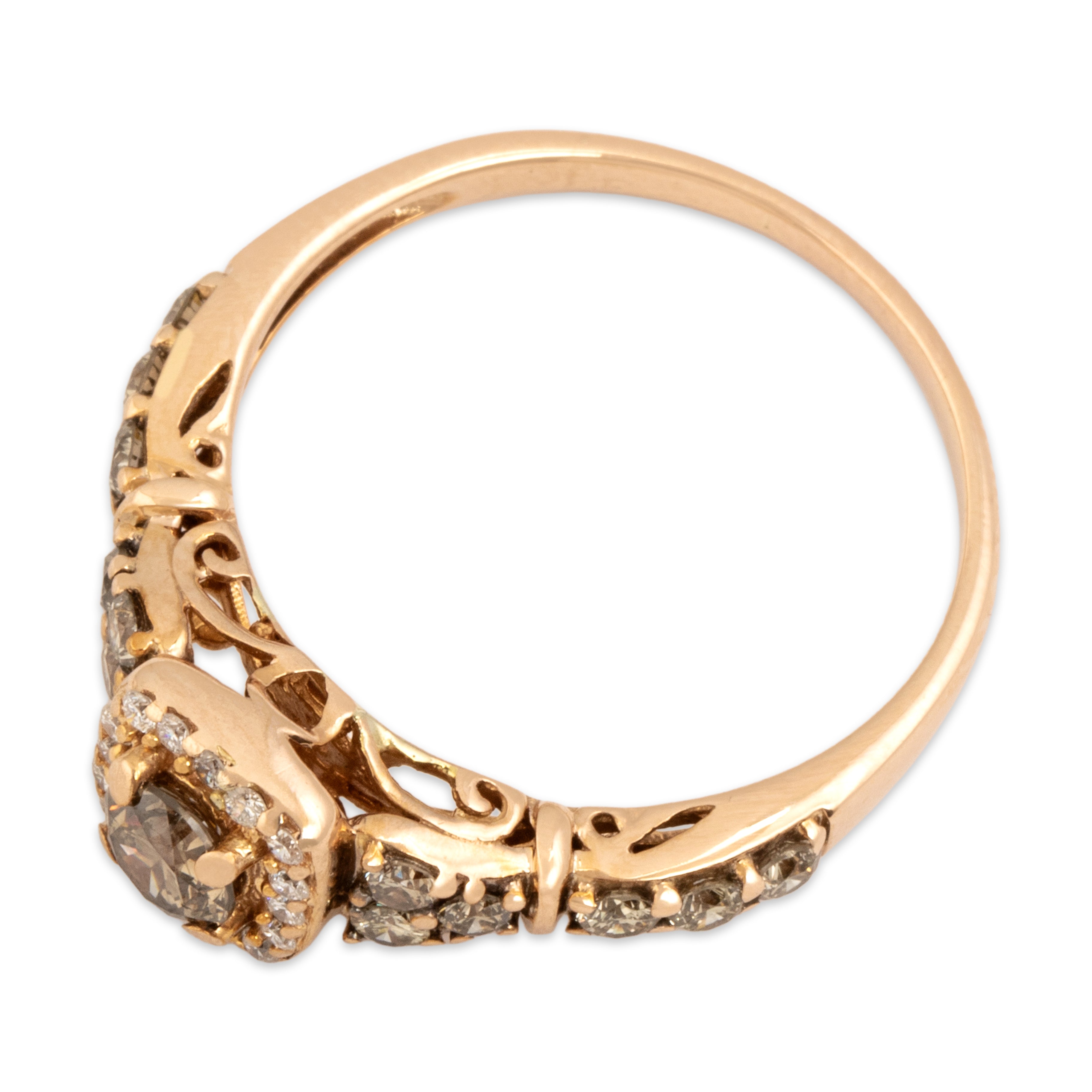 Estate 14k Rose Gold .78cttw Chocolate Diamond White Diamond Dazzling Square Halo Ring - Overall view