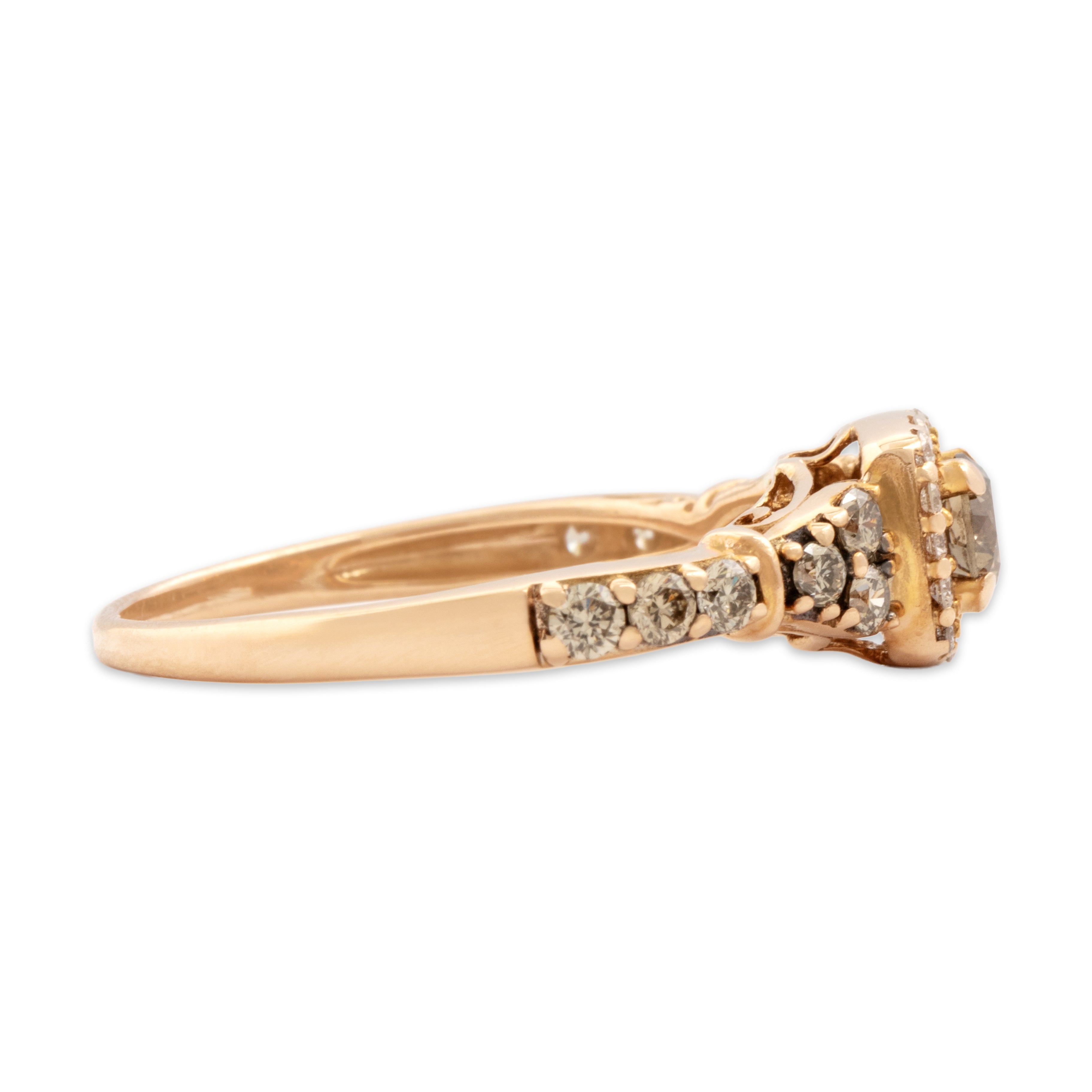 Estate 14k Rose Gold .78cttw Chocolate Diamond White Diamond Dazzling Square Halo Ring - Side view