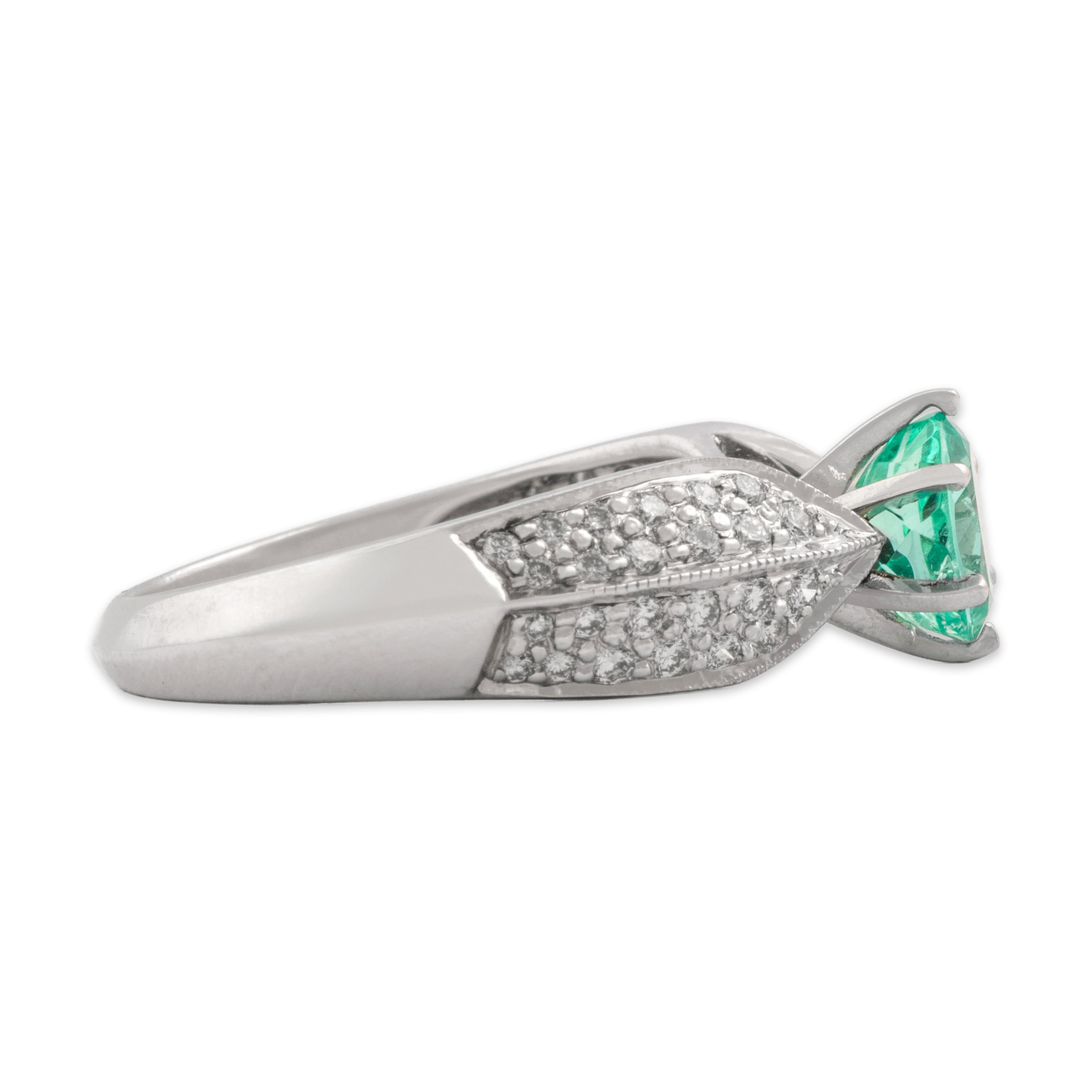 Vintage 18k White Gold 1.1ct Green Beryl Diamond Dazzling Pavã© Shoulder Ring - Side view