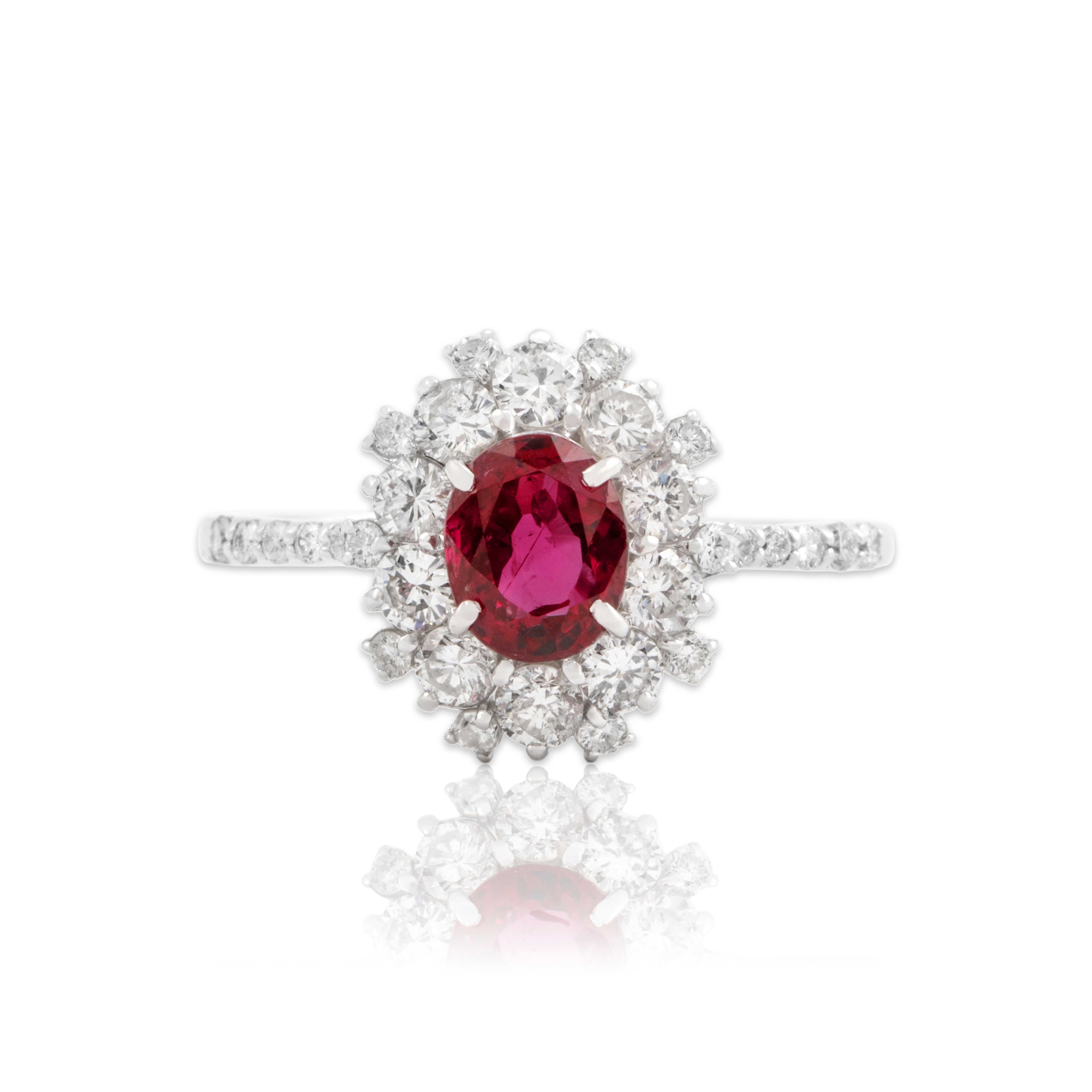 Vintage 18k White Gold .7ct Ruby .7cttw Diamond Superb Starburst Ring 7.00