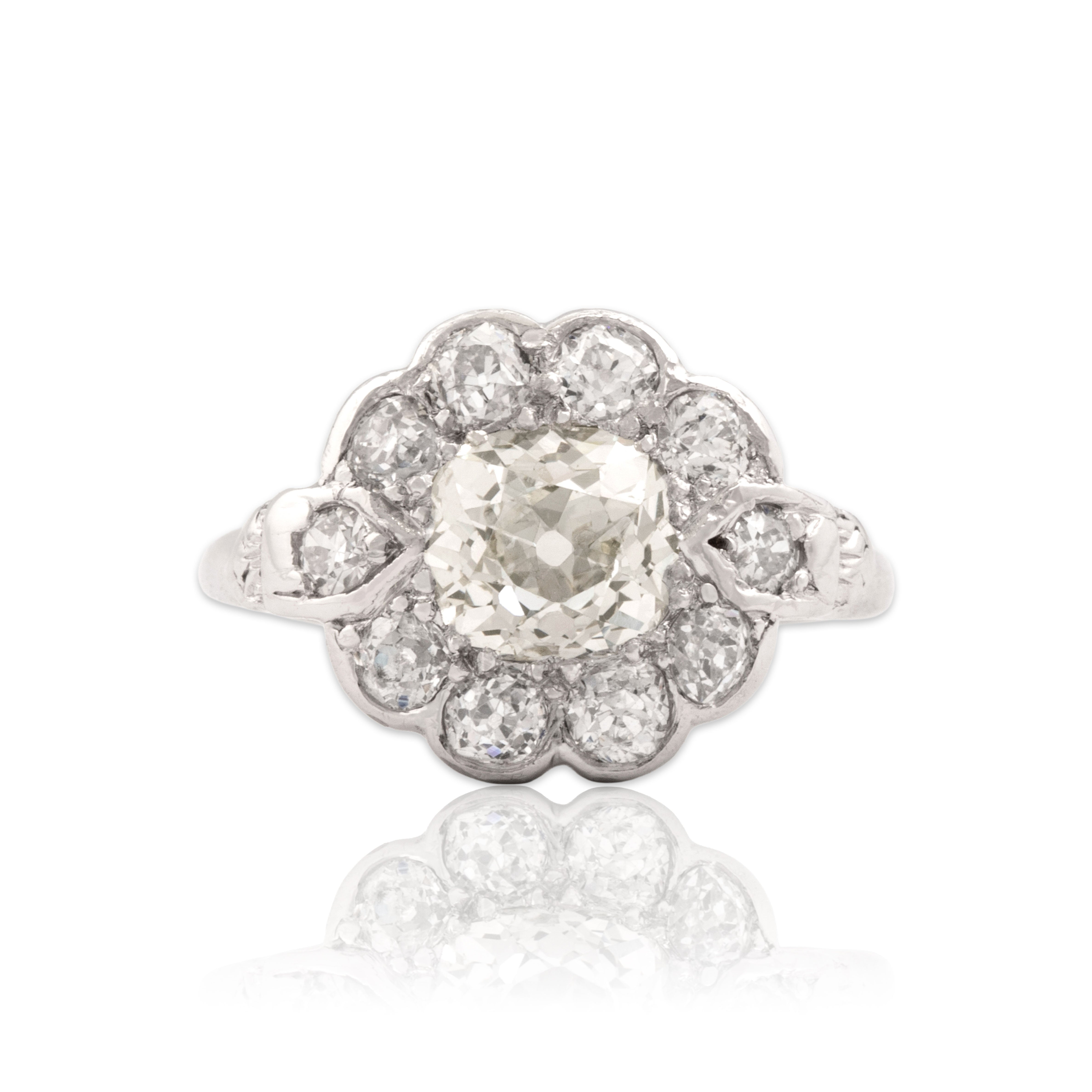 Antique Platinum & 14k White Gold 2.1cttw Old Mine Cut Diamond Halo Ring 5.50
