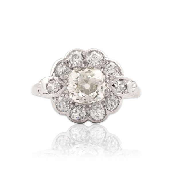 Antique Platinum & 14k White Gold 2.1cttw Old Mine Cut Diamond Halo Ring 5.50