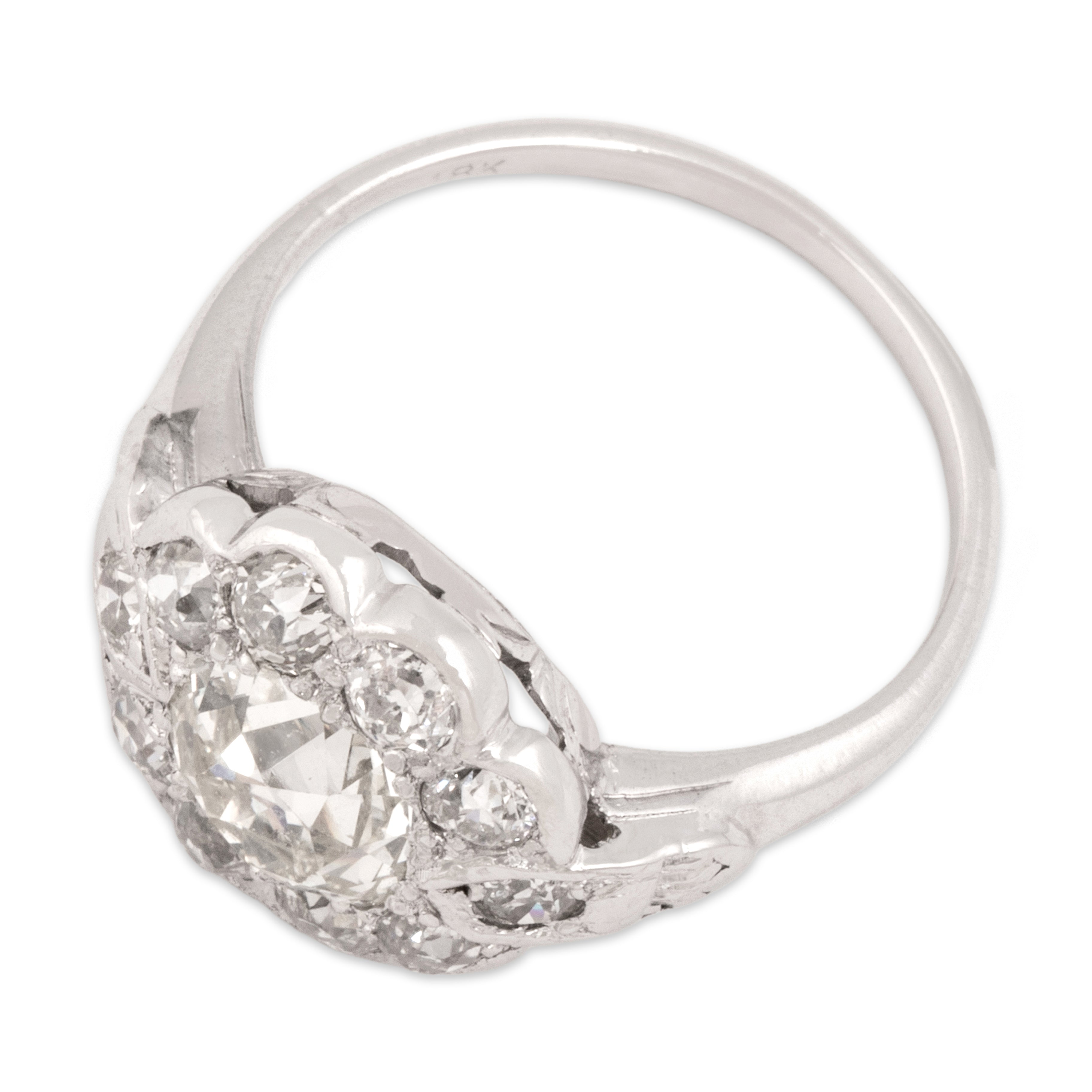 Antique Platinum & 14k White Gold 2.1cttw Old Mine Cut Diamond Exceptional Floriform Halo Ring - Overall view
