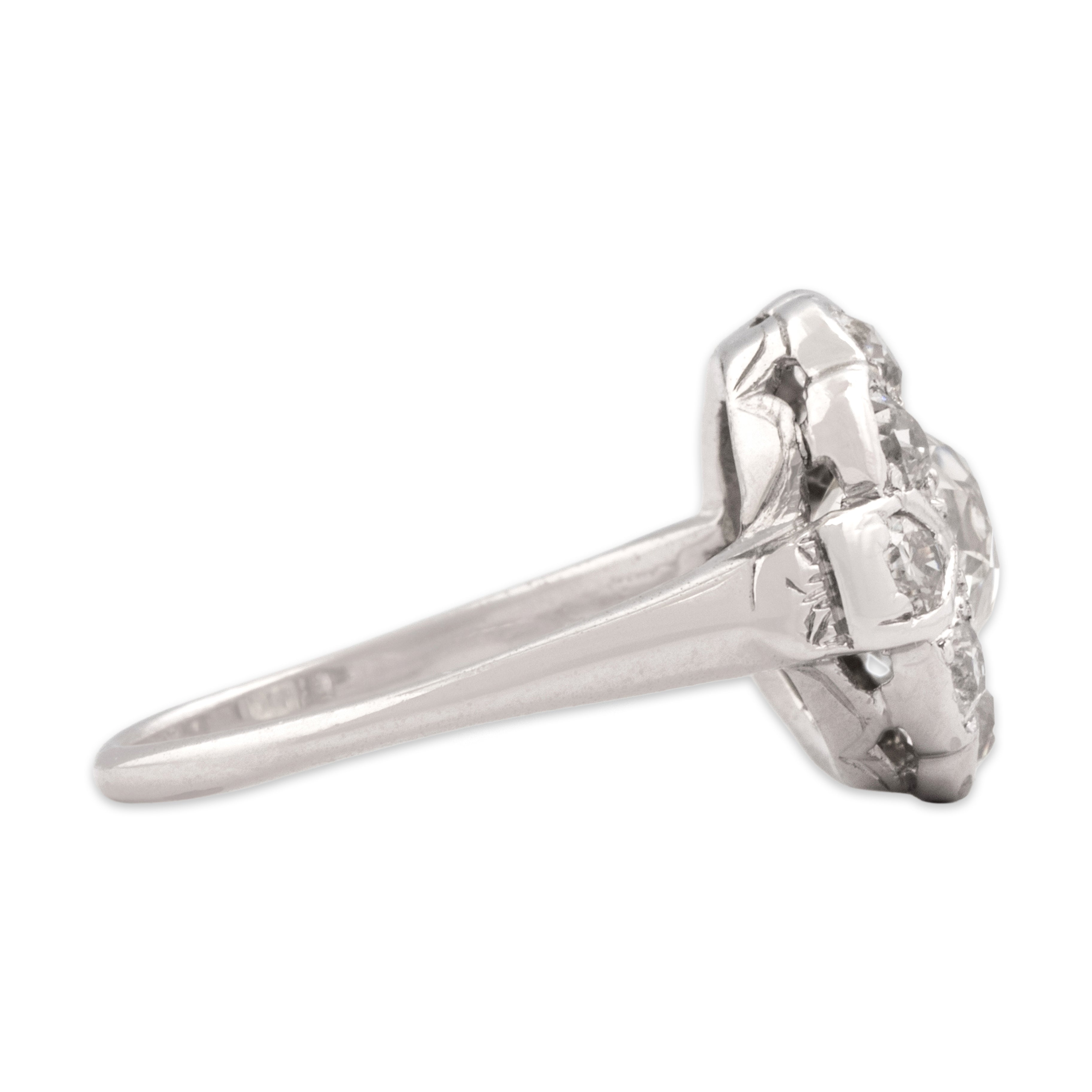 Antique Platinum & 14k White Gold 2.1cttw Old Mine Cut Diamond Exceptional Floriform Halo Ring - Side view