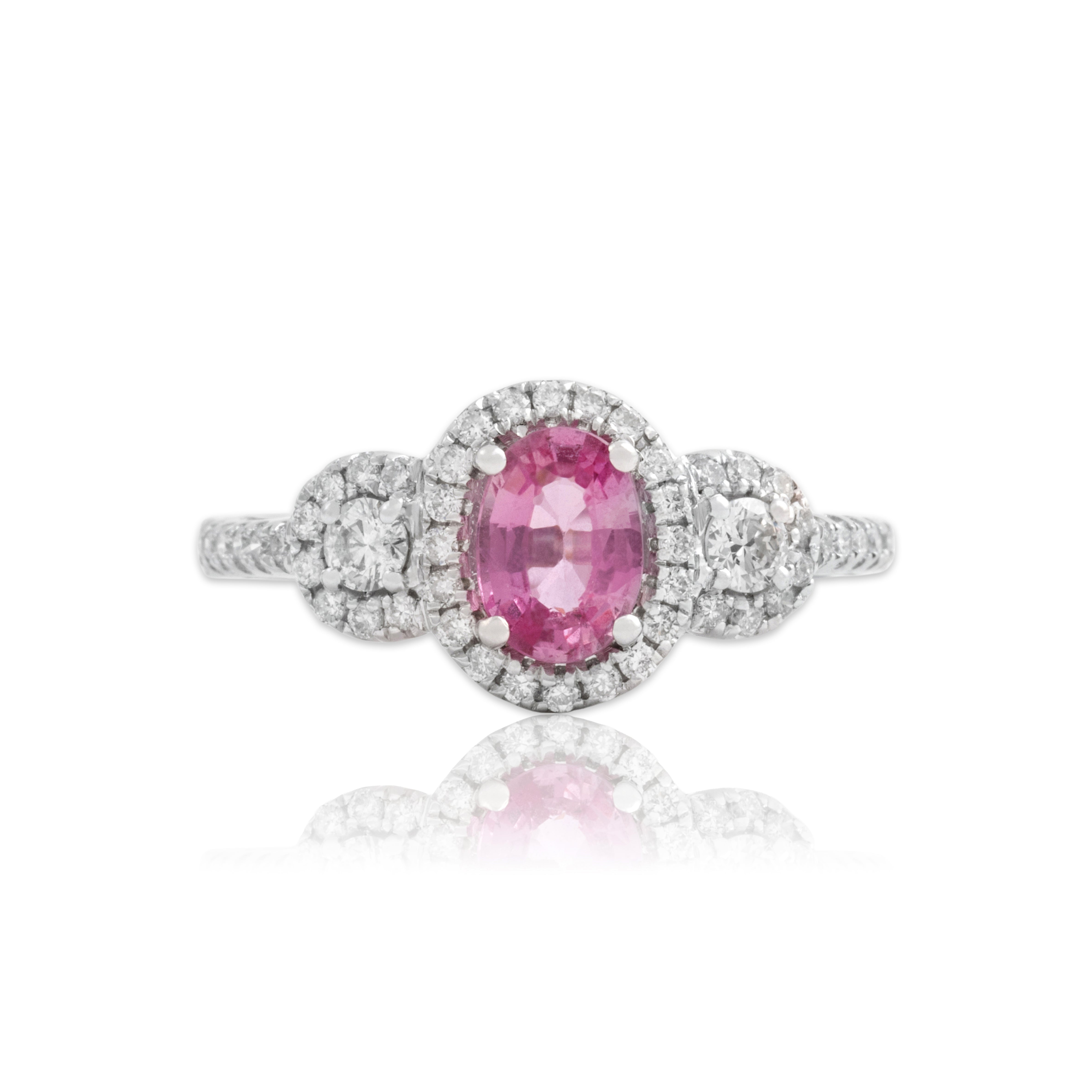 Estate 14k White Gold .7ct Pink Sapphire Diamond Dazzling Halo Ring 7.25