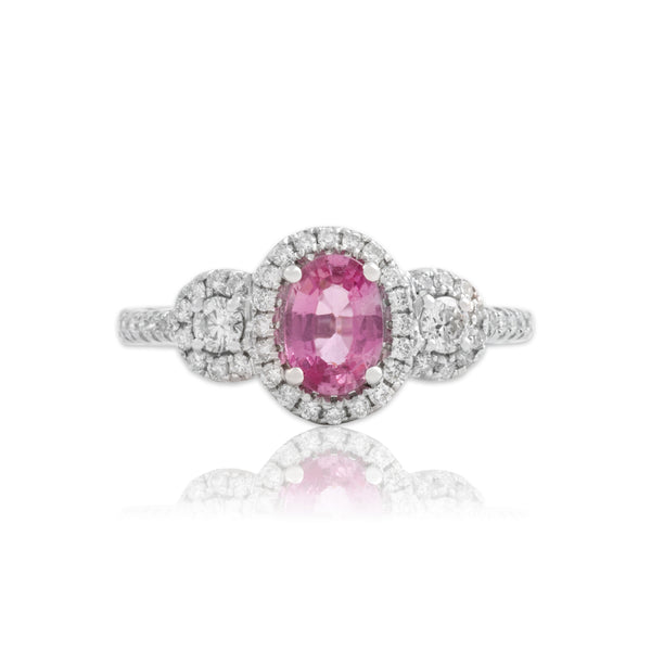 Estate 14k White Gold .7ct Pink Sapphire Diamond Dazzling Halo Ring 7.25