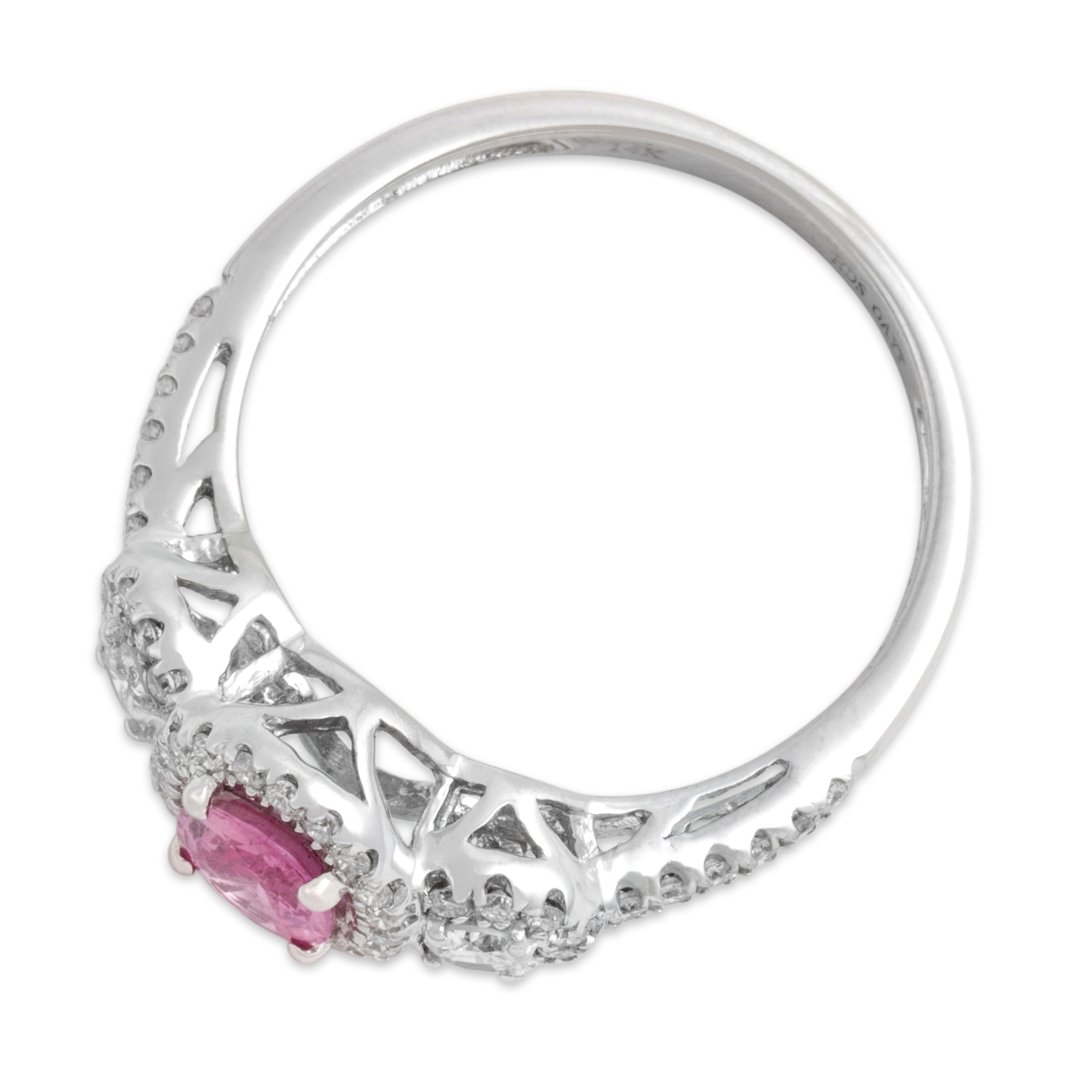 Estate 14k White Gold .7ct Pink Sapphire Diamond Dazzling Halo Ring 7.25