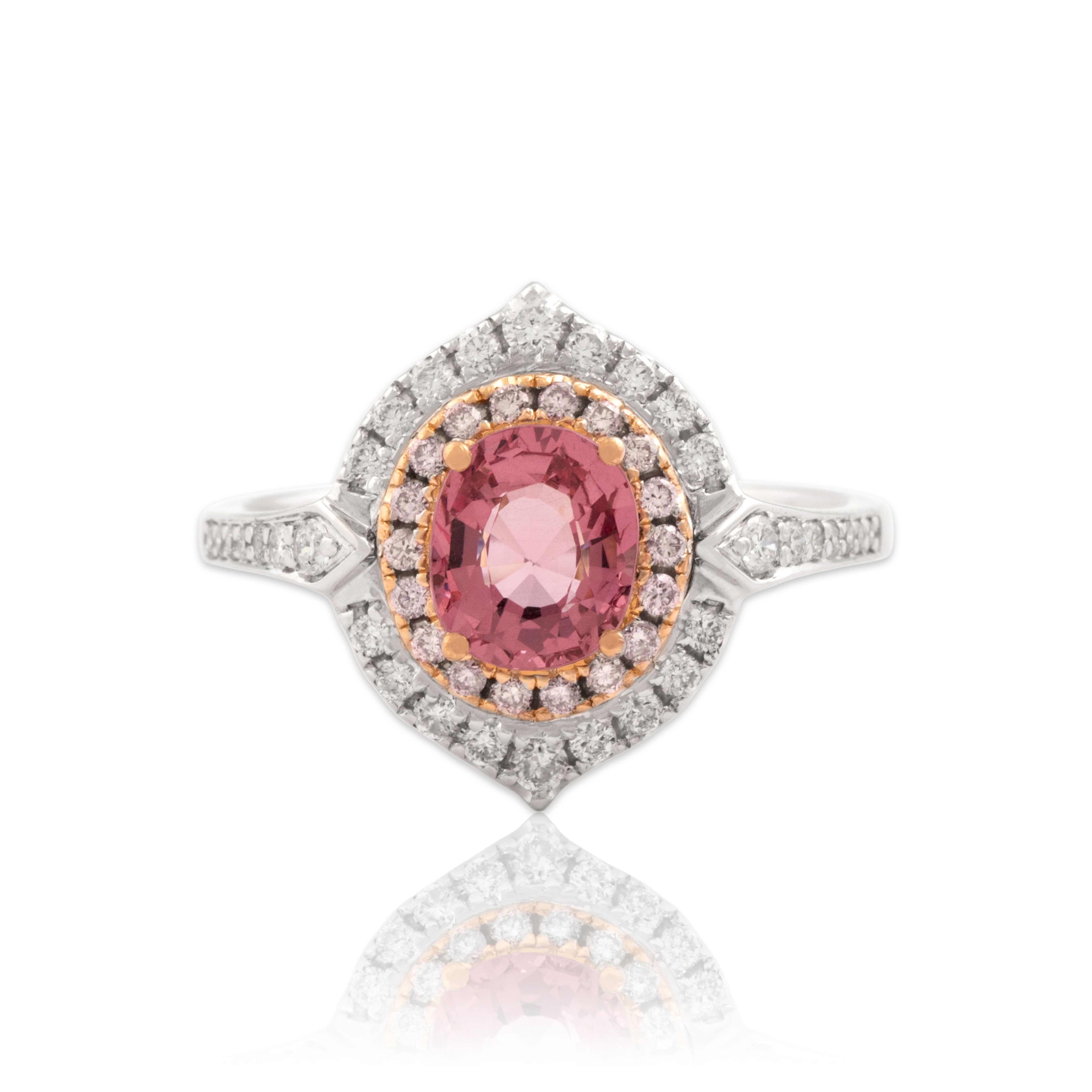 Estate 18k White & Yellow Gold 1.05ct Pink Spinel White & Pink Diamond Ring 7.25