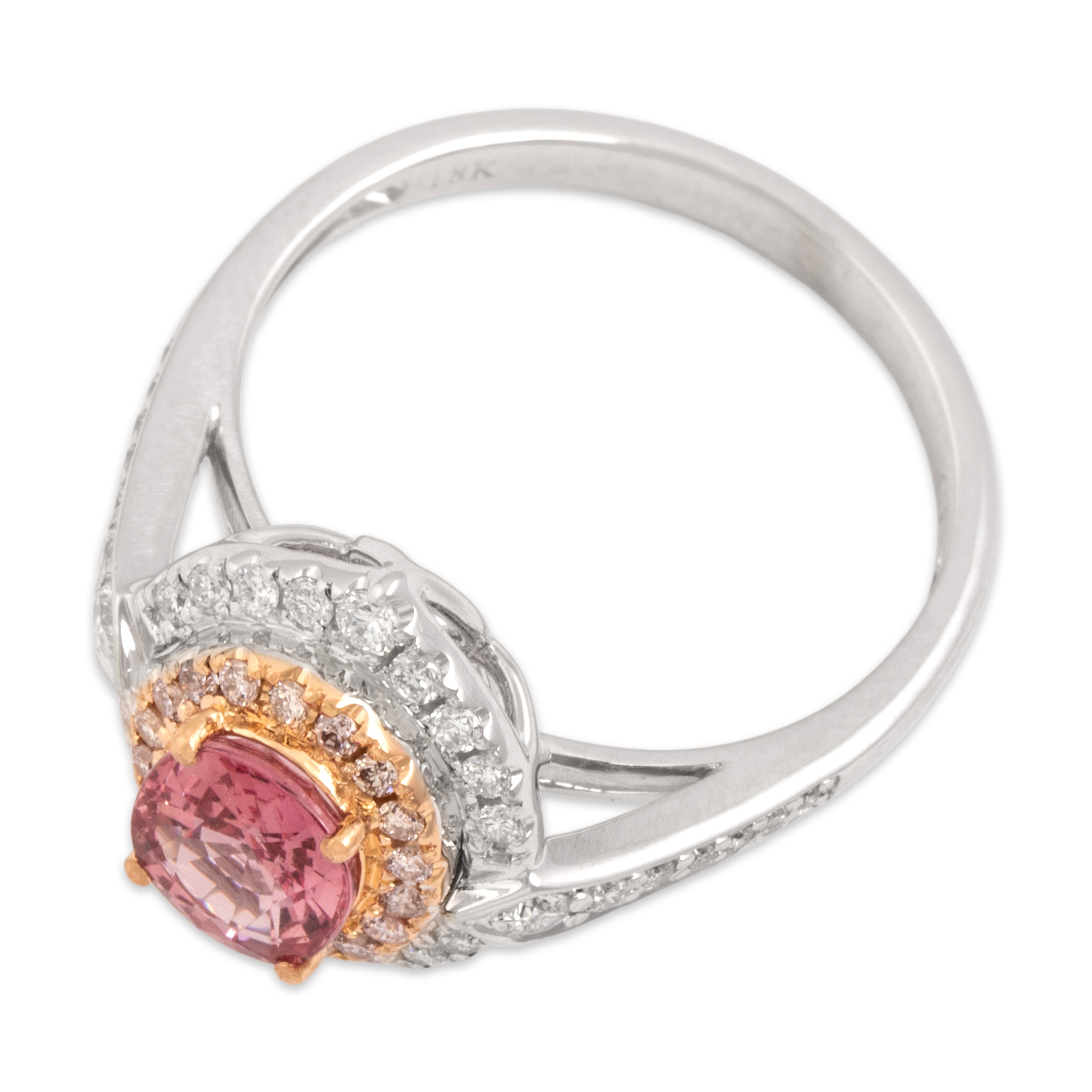Estate 18k White & Yellow Gold 1.05ct Pink Spinel White & Pink Diamond Ring 7.25