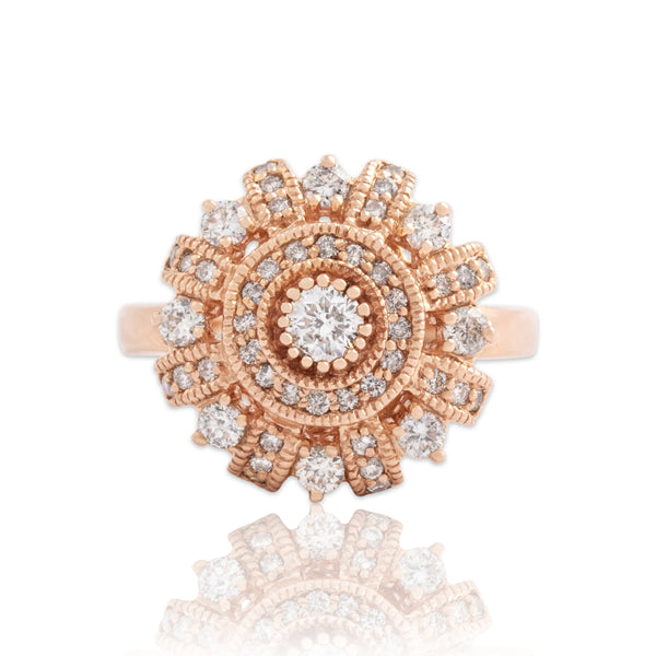 Estate 14k Rose Gold .71cttw Diamond Dazzling Detailed Disc Ring 7.75