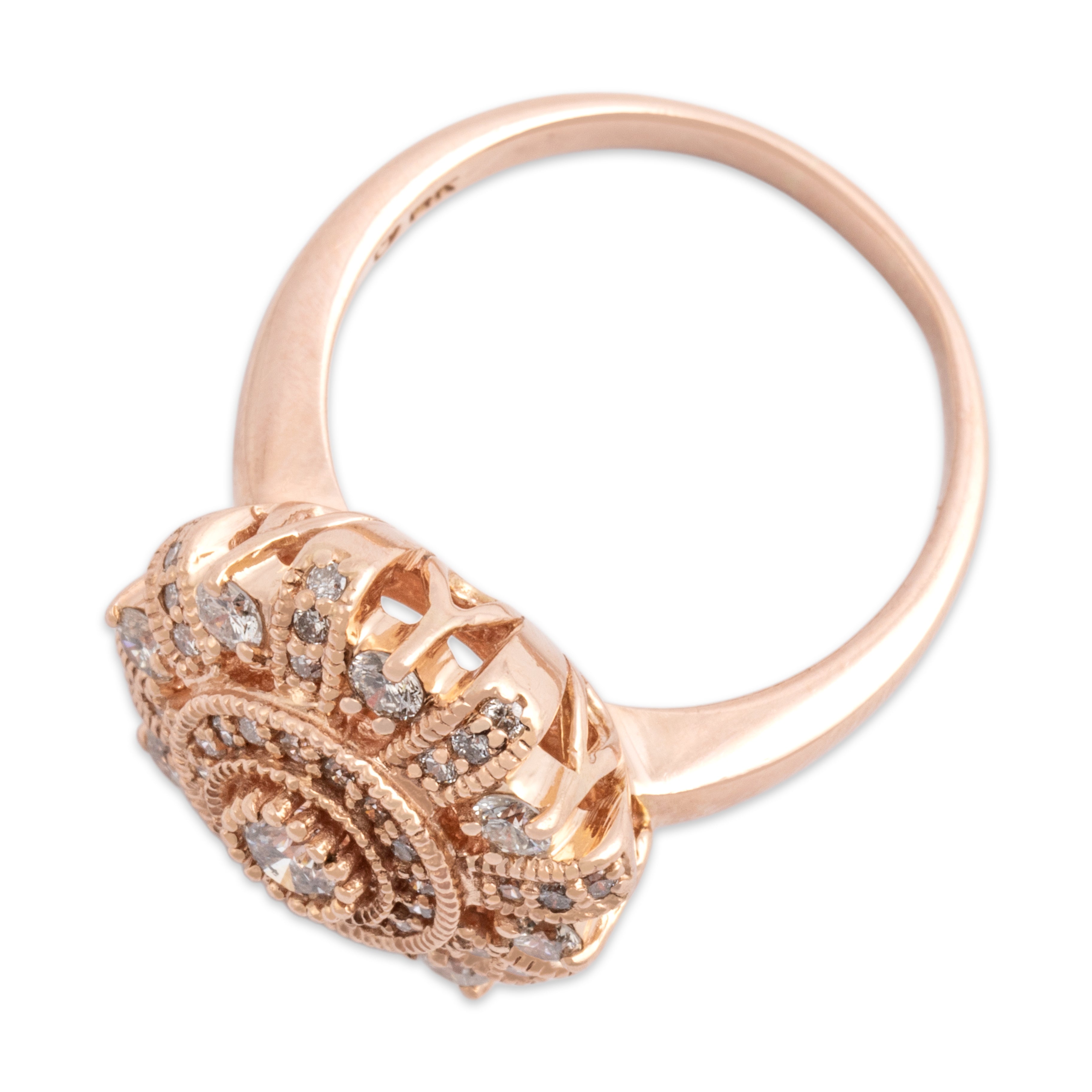 Estate 14k Rose Gold .71cttw Diamond Dazzling Detailed Disc Ring - Overall view