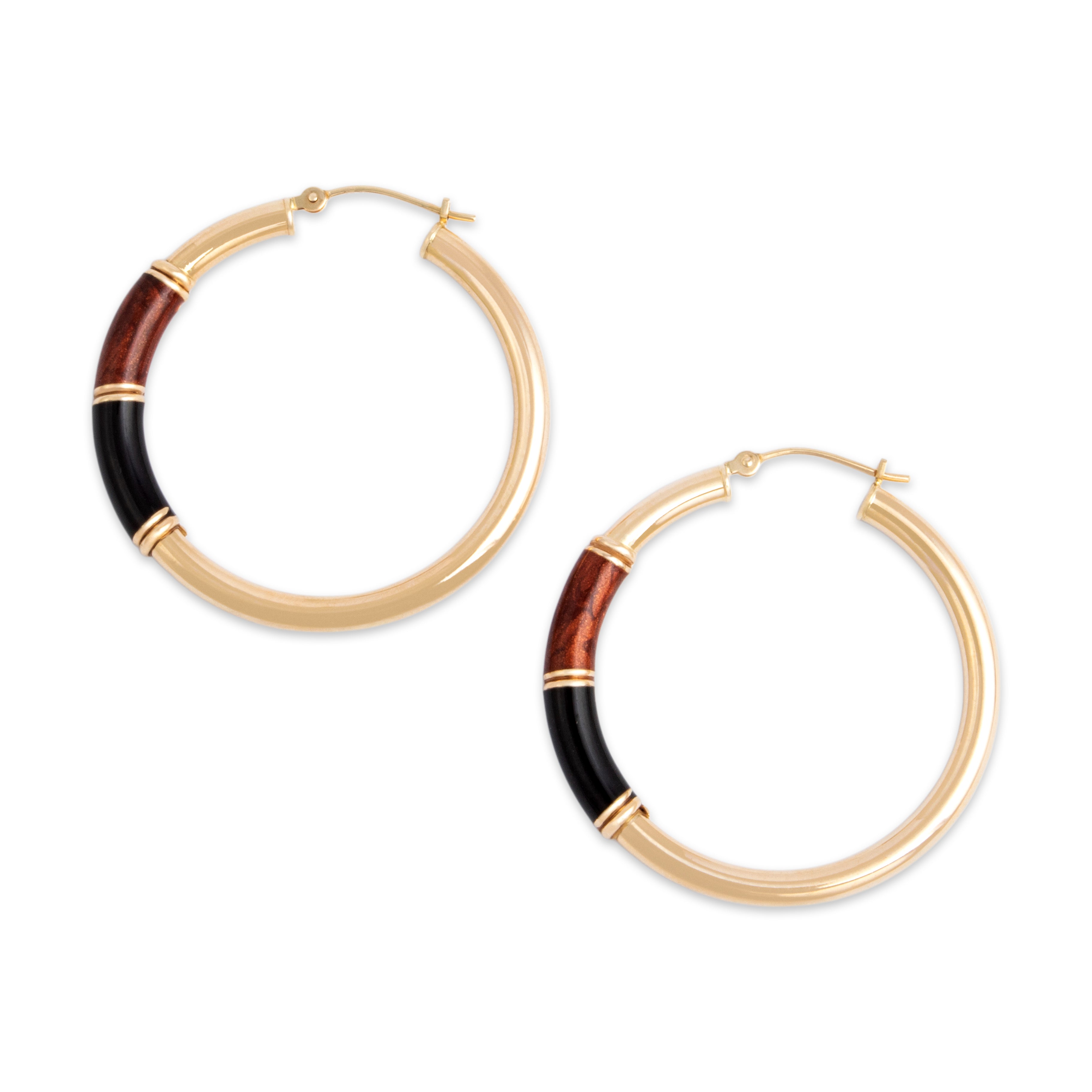 Vintage 14k Yellow Gold Glittering Enamel Accent Hoop Earrings - Overall view