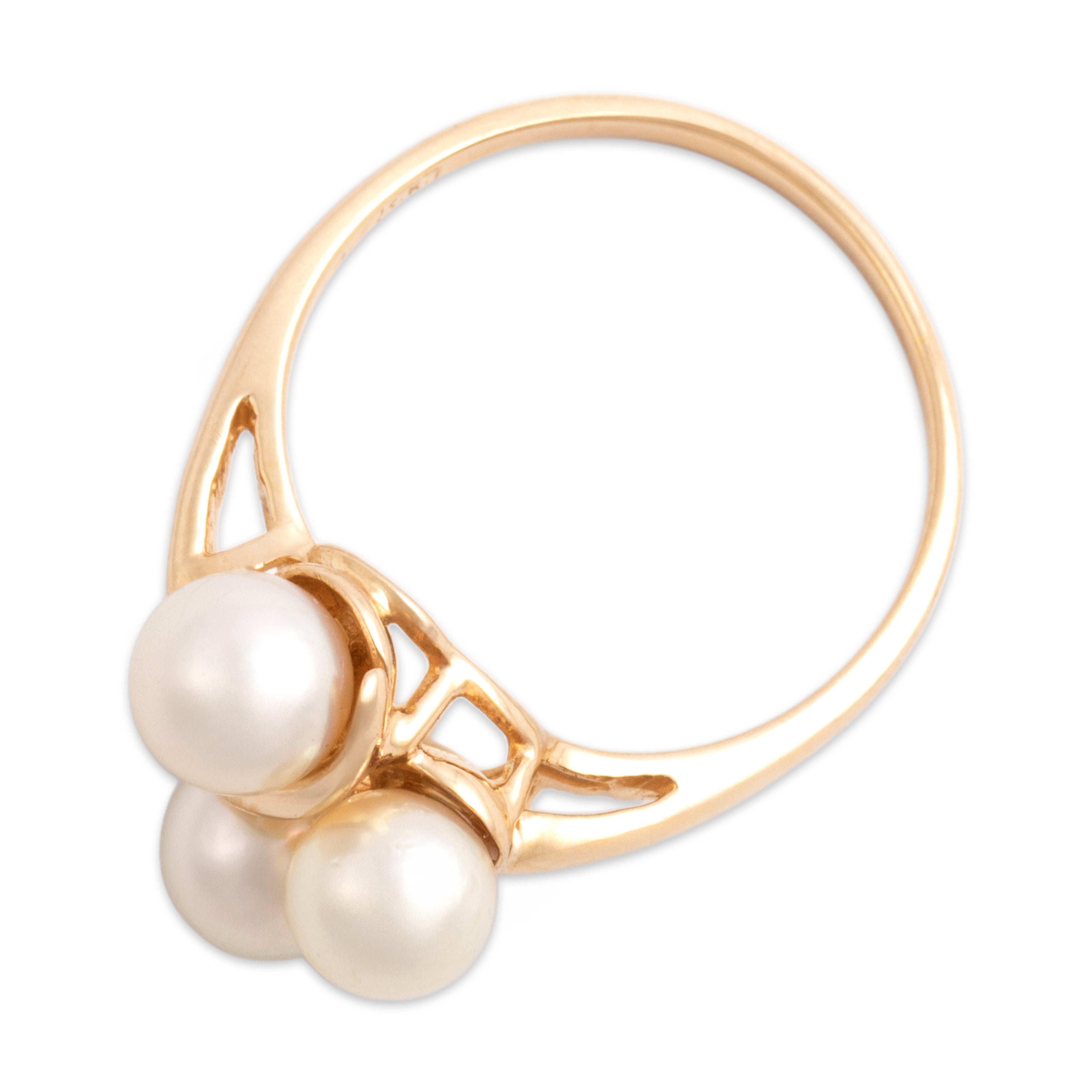 Vintage 14k Yellow Gold Diamond Pearl Swirling Luminous Cluster Ring - Overall view