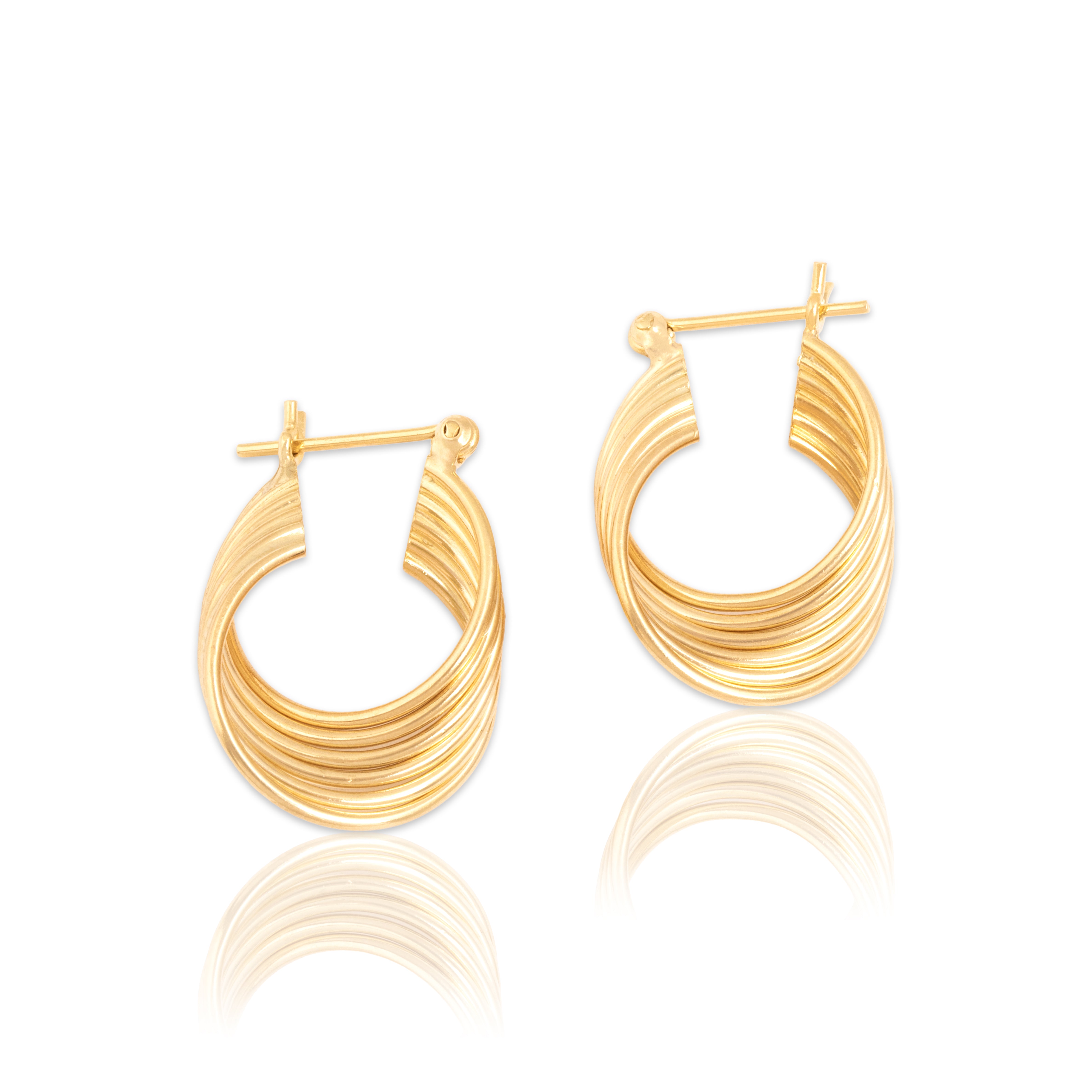 Vintage Small 14k Yellow Gold Twisting Tube Hoop Earrings - Close-up view