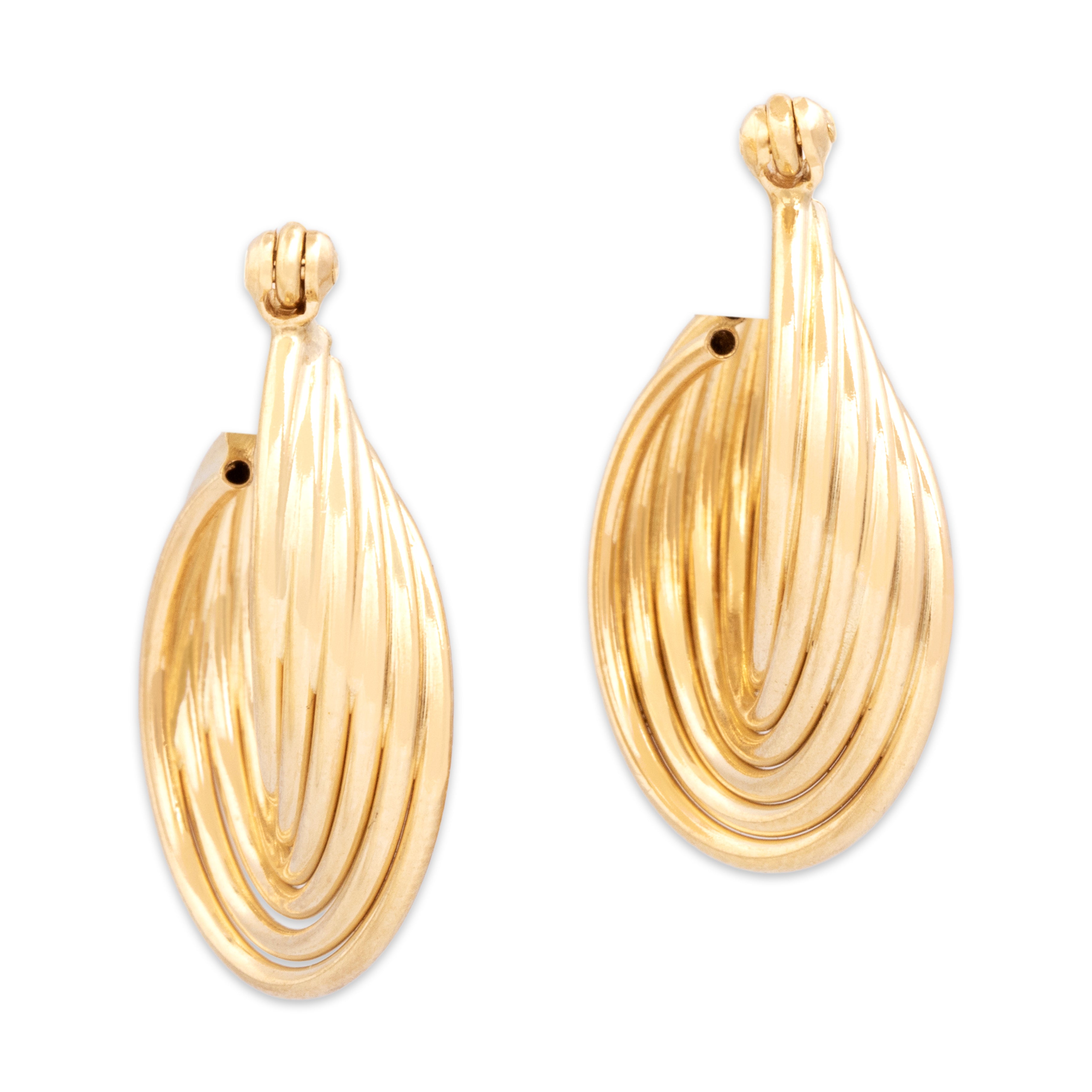 Vintage Small 14k Yellow Gold Twisting Tube Hoop Earrings - Overall view