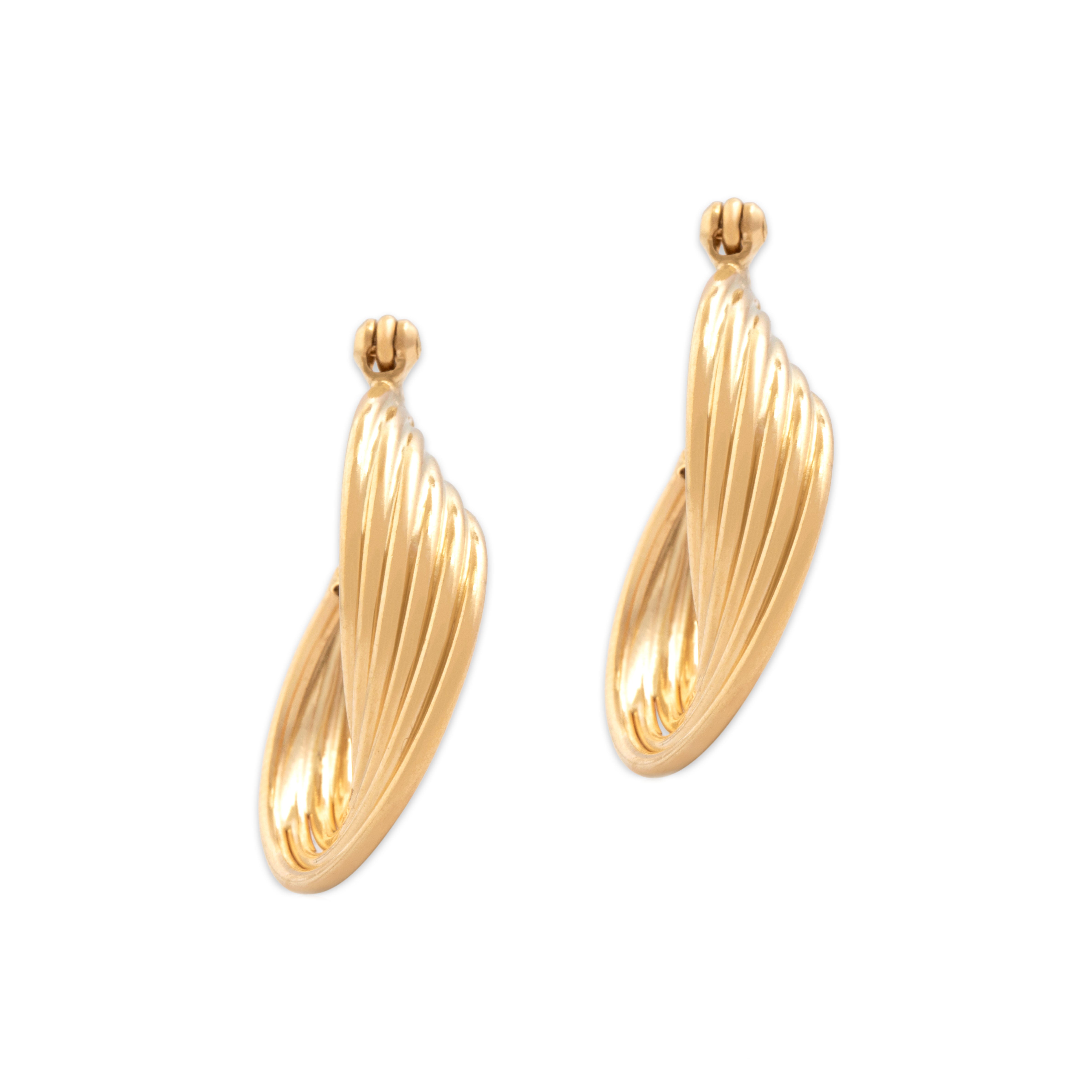 Vintage Small 14k Yellow Gold Twisting Tube Hoop Earrings