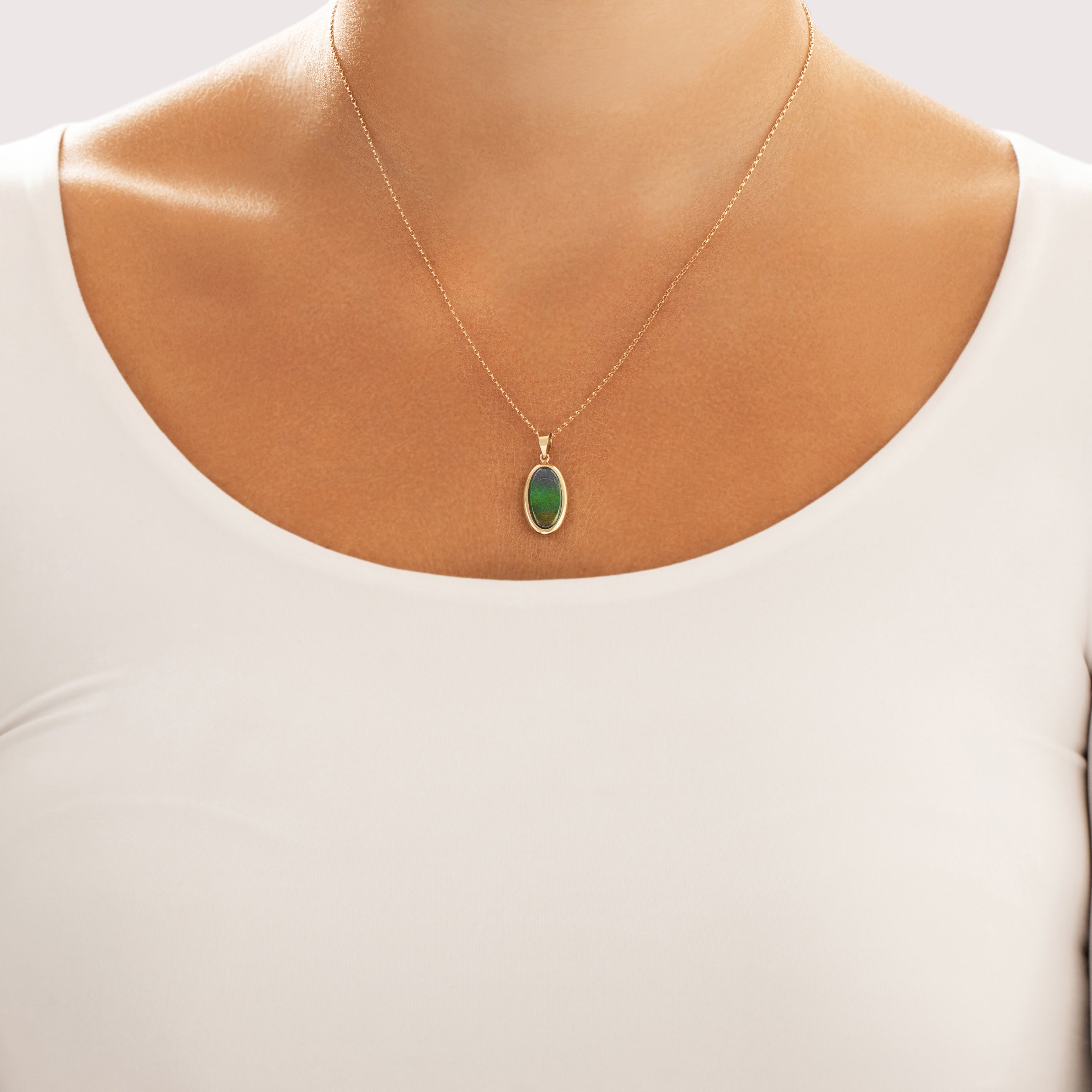 Vintage 14k Yellow Gold Ammolite Triplet Naturalistic Rainbow Bezel Pendant