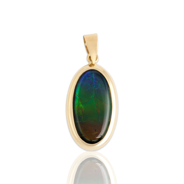 Vintage 14k Yellow Gold Ammolite Triplet Naturalistic Rainbow Bezel Pendant