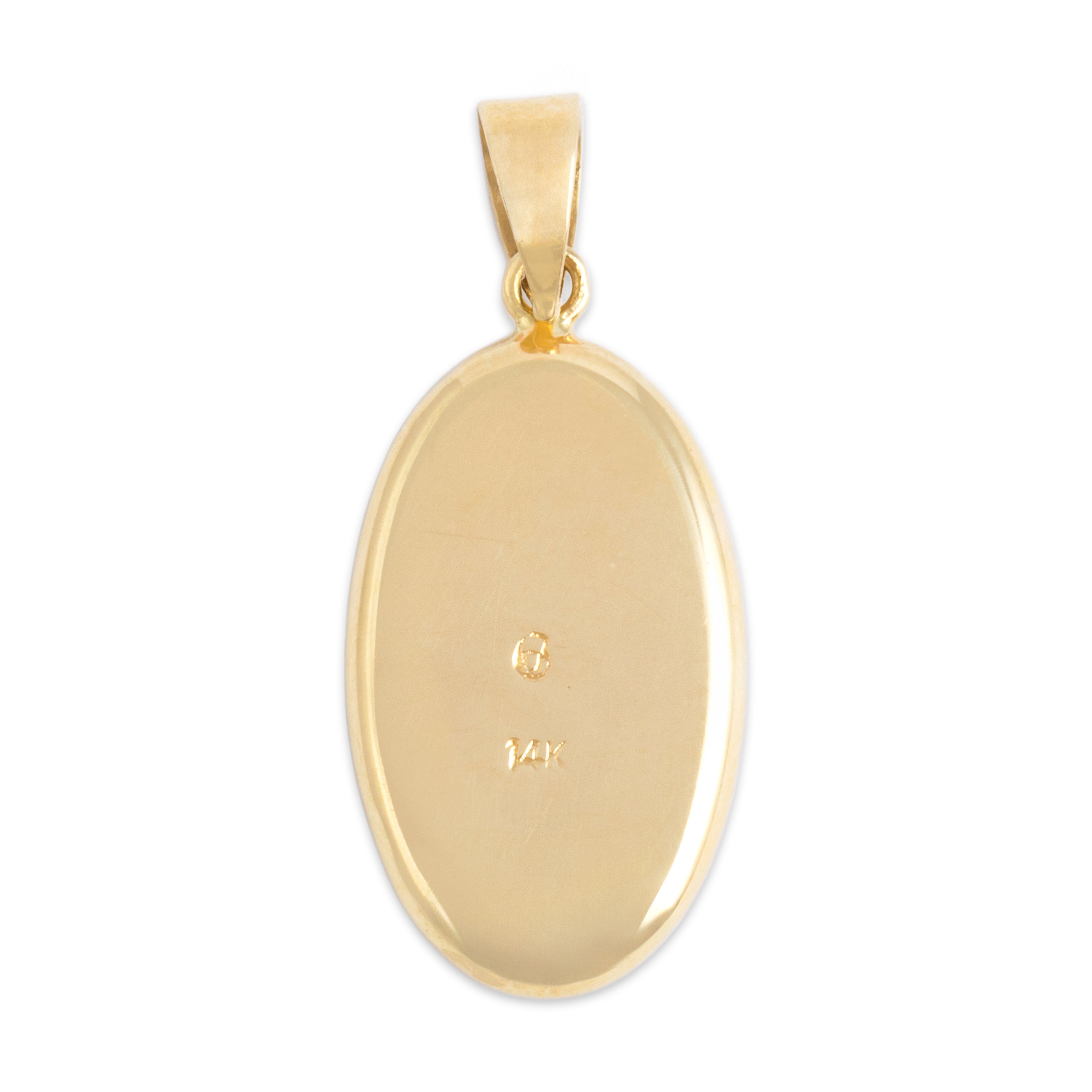 Vintage 14k Yellow Gold Ammolite Triplet Naturalistic Rainbow Bezel Pendant - Back view
