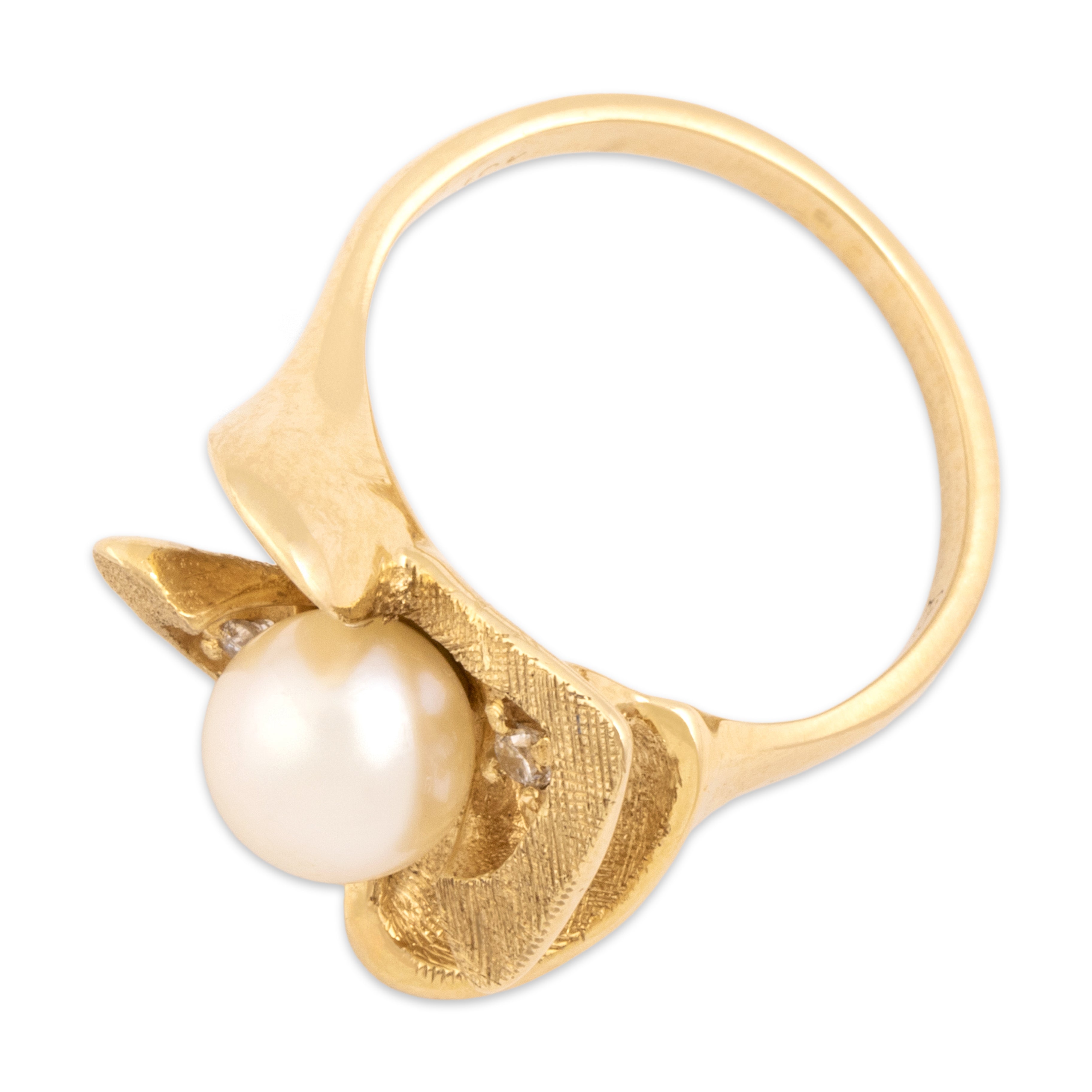 Vintage 10k Yellow Gold Diamond Pearl Textured Lustrous Nest Ring - Overall view