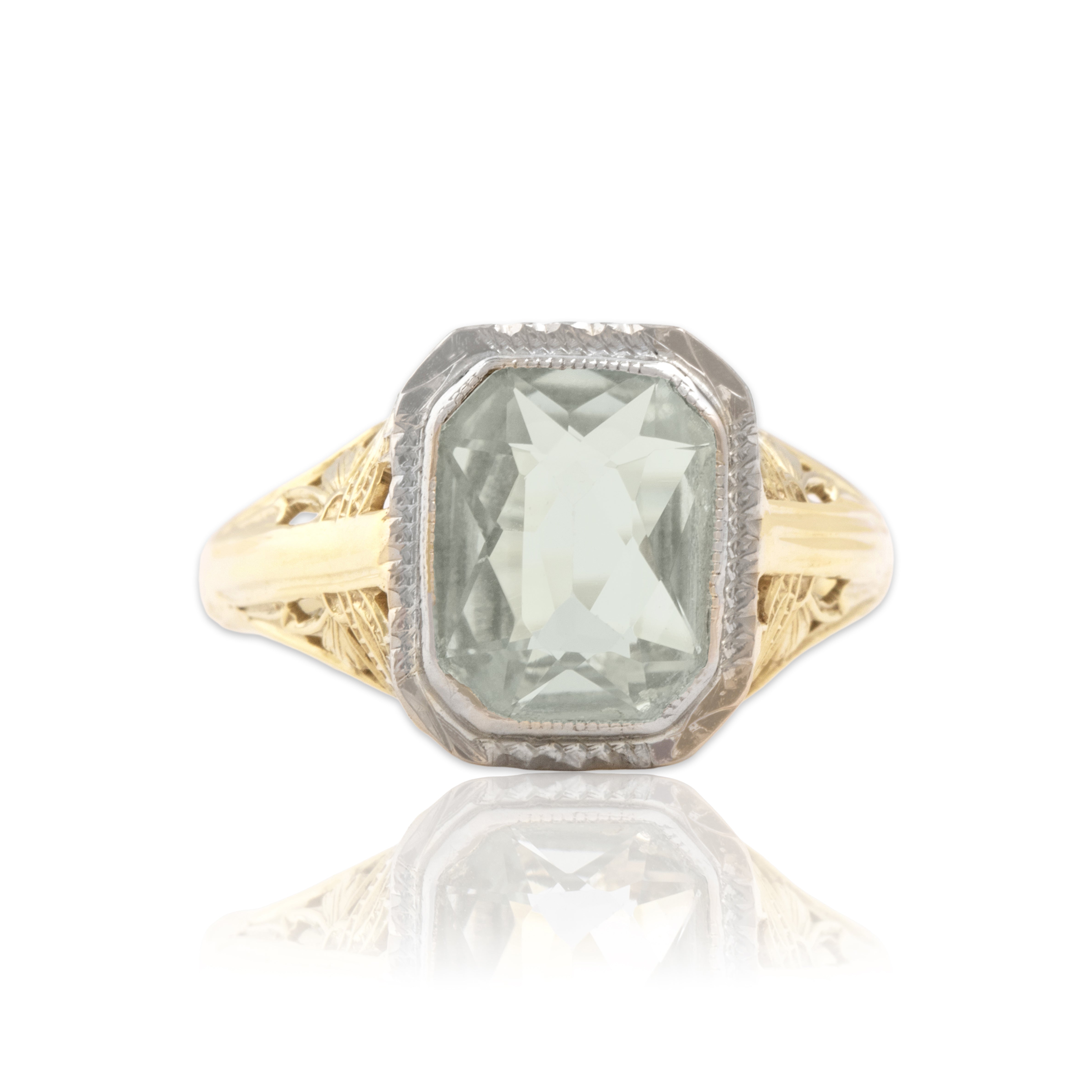 Antique Art Deco 14k Yellow & White Gold 1.21ct Aquamarine Openwork Ring 5.75