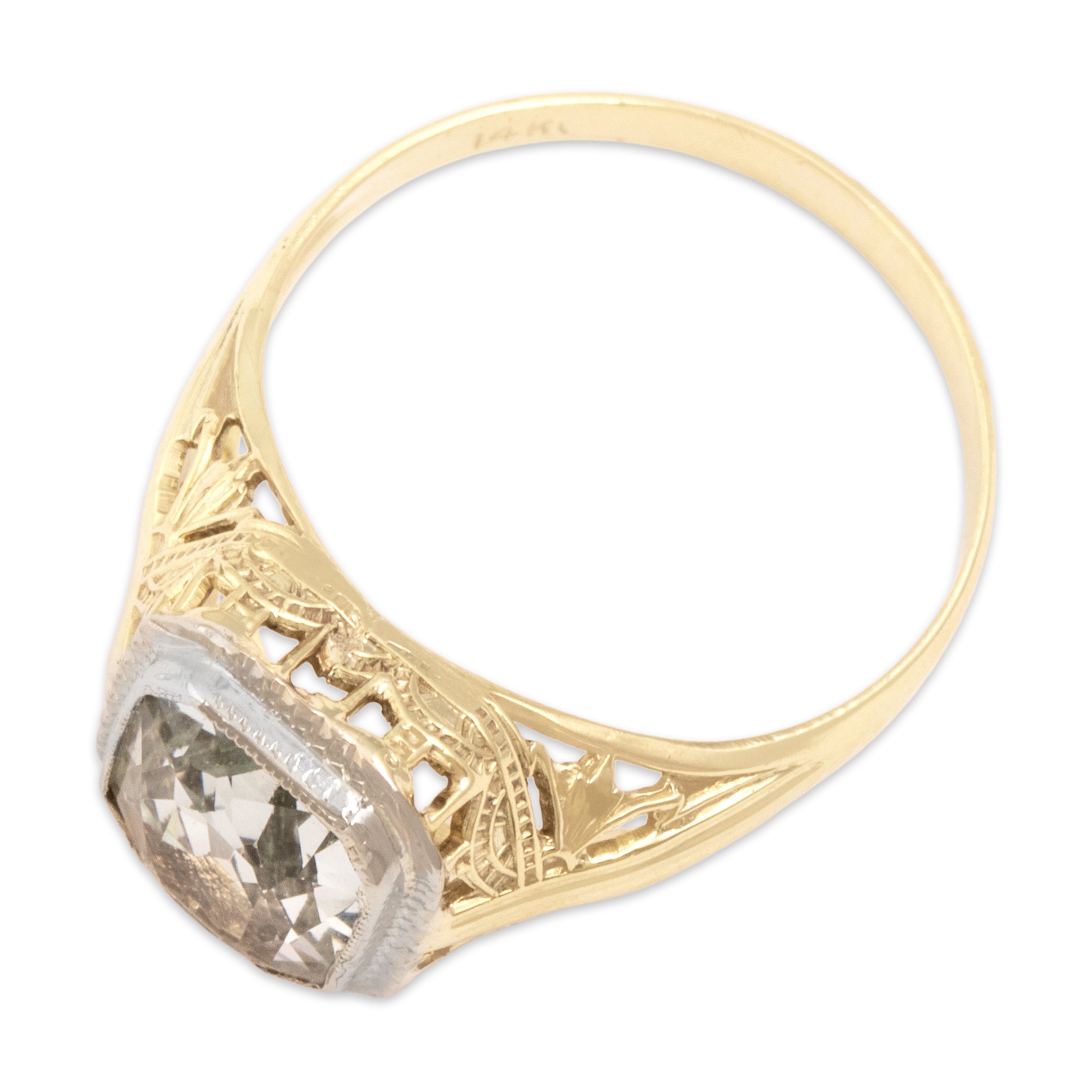 Antique Art Deco 14k Yellow & White Gold 1.21ct Aquamarine Openwork Ring 5.75