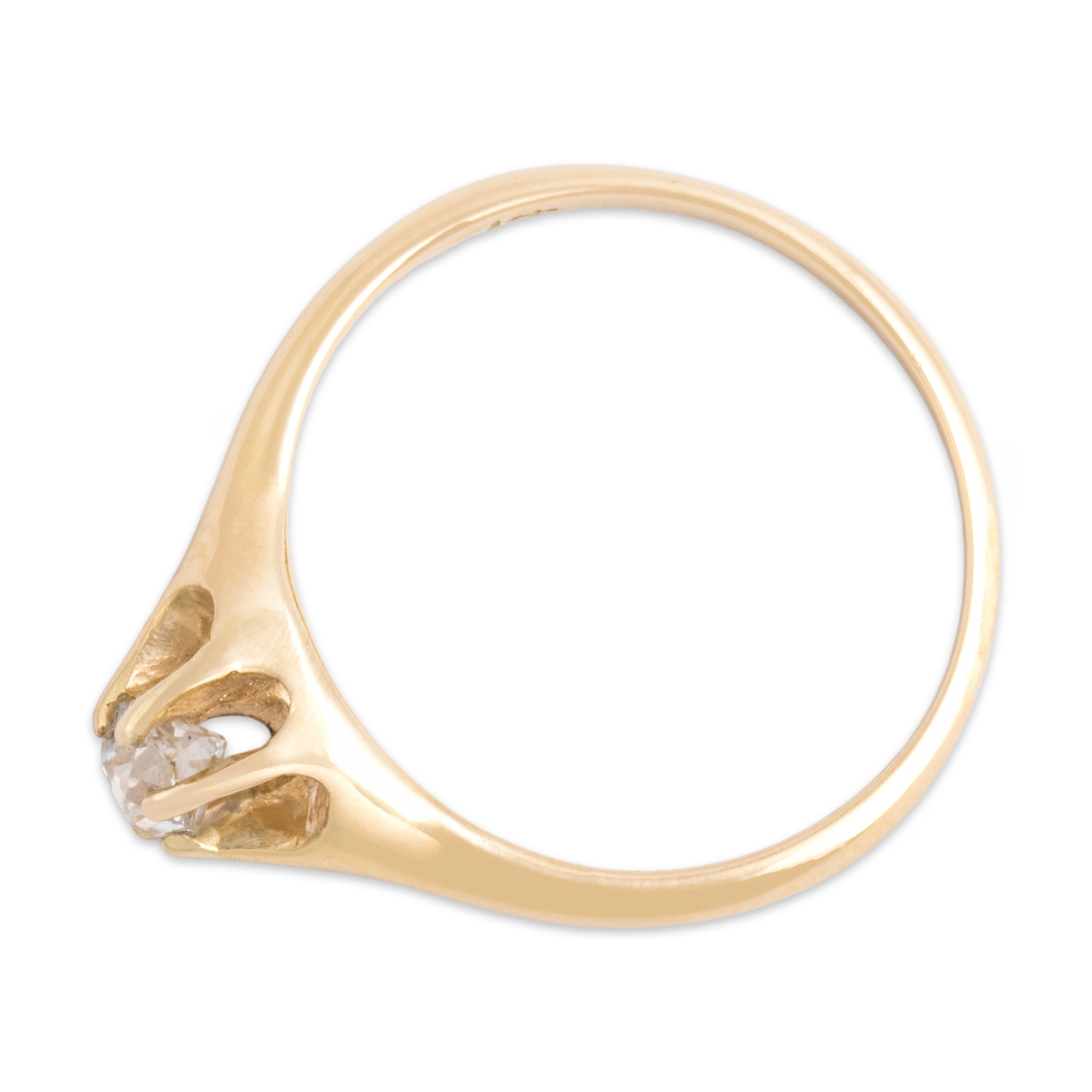 Antique Victorian 14k Yellow Gold Old Mine Cut Diamond Sleek Dainty Belcher-Set Solitaire Ring - Overall view