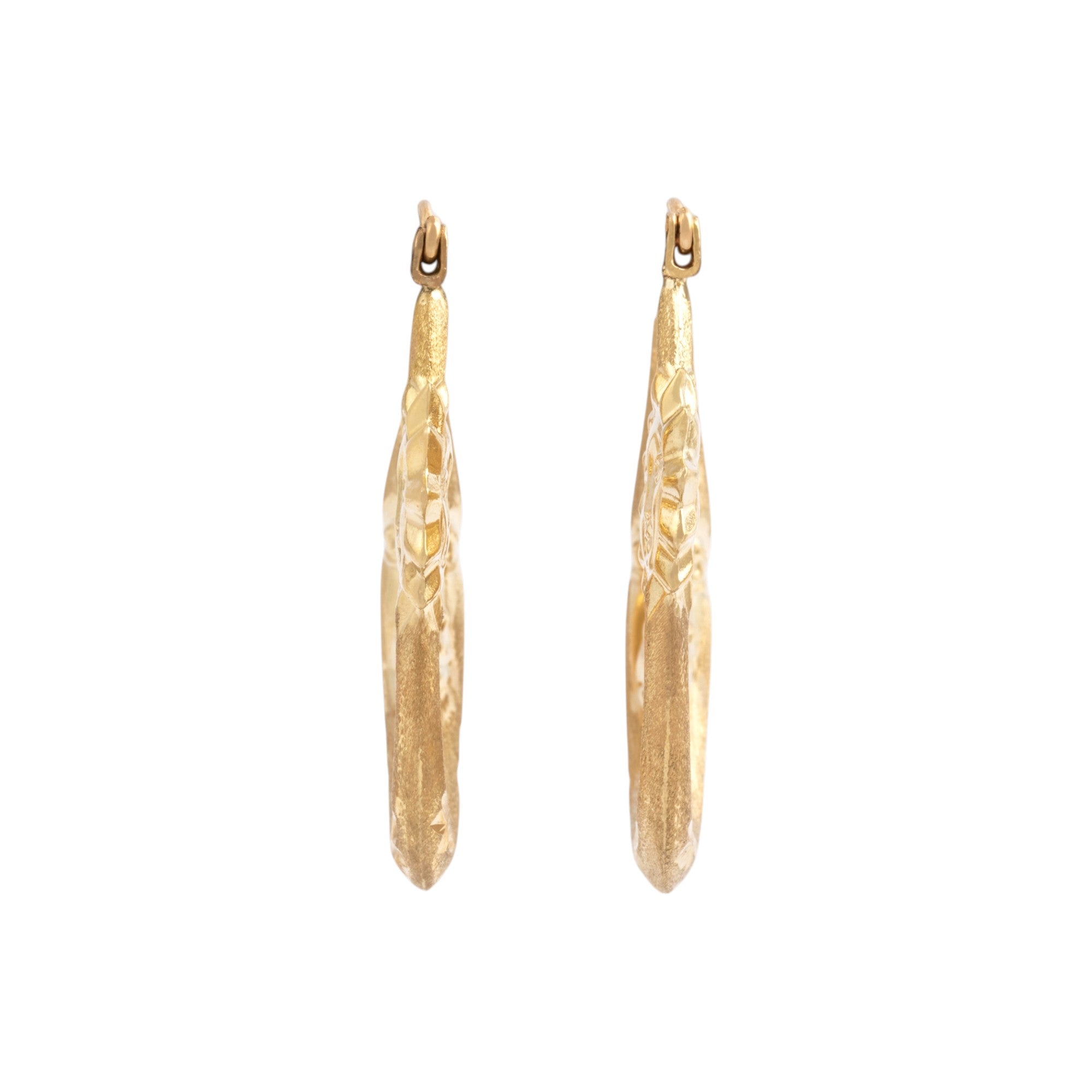 Vintage 10k Yellow Gold Brushed Celestial Sun & Moon Hoop Earrings