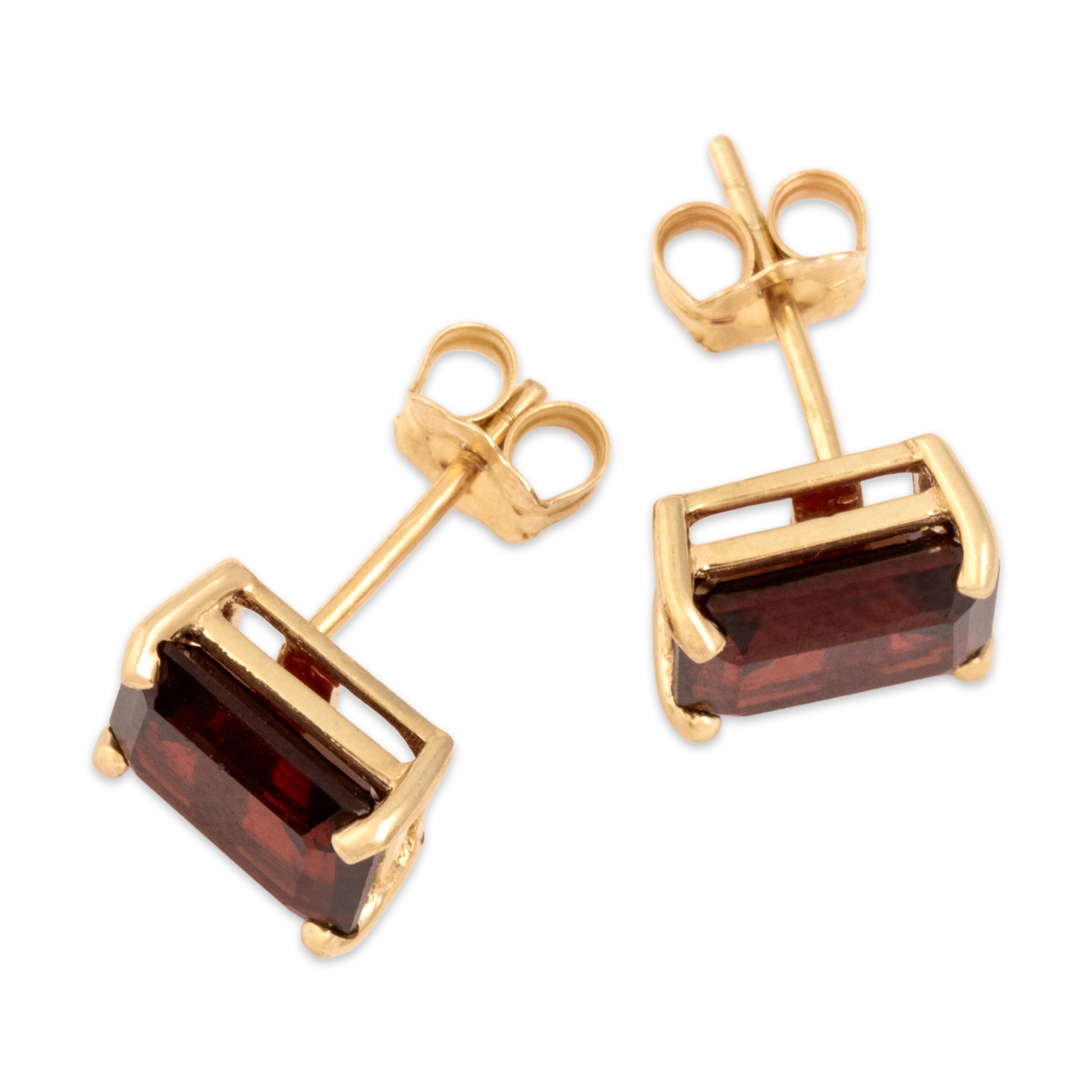 Vintage 10k Yellow Gold 3.42cttw Garnet Classic Rectangular Solitiare Stud Earrings - Overall view