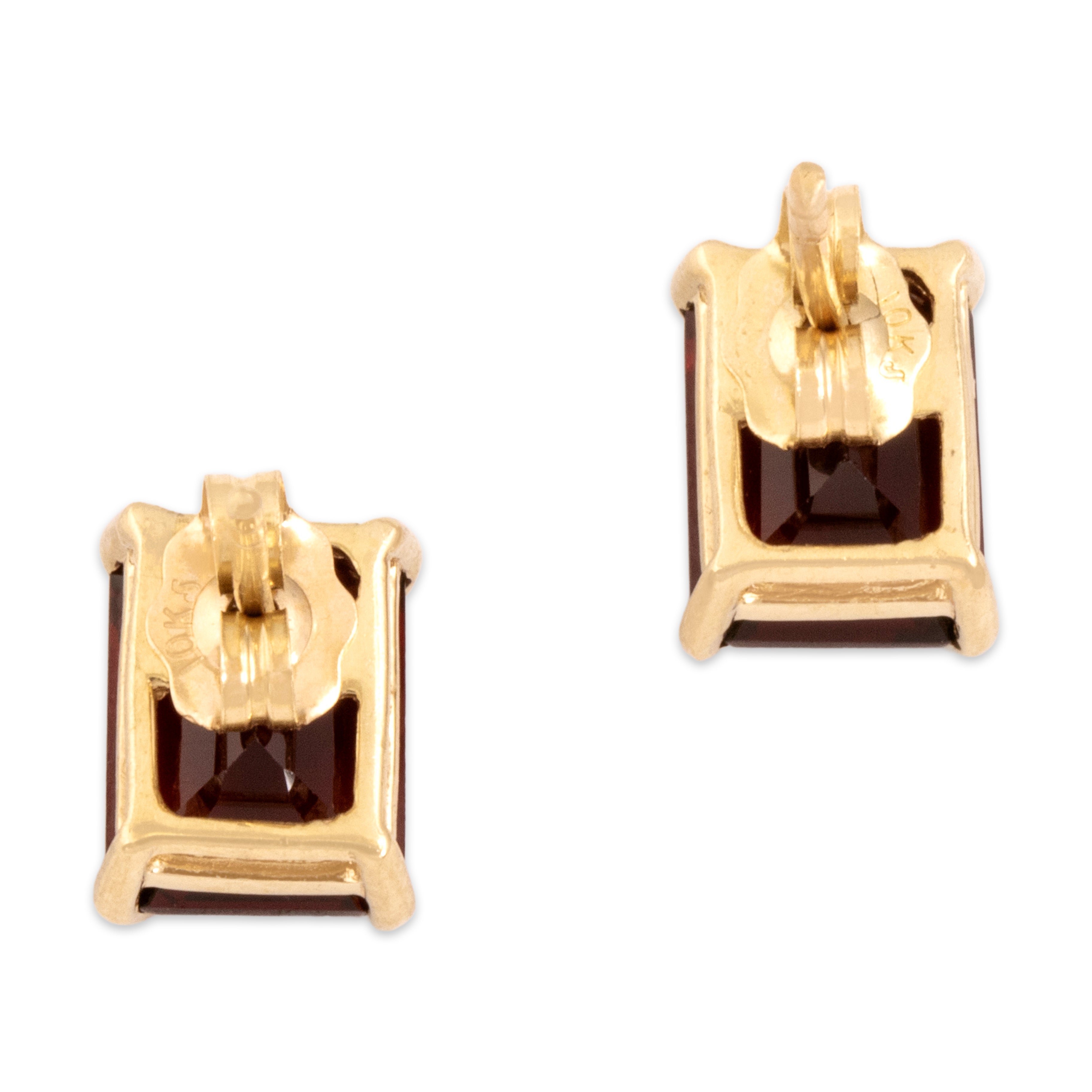 Vintage 10k Yellow Gold 3.42cttw Garnet Classic Rectangular Solitiare Stud Earrings - Back view