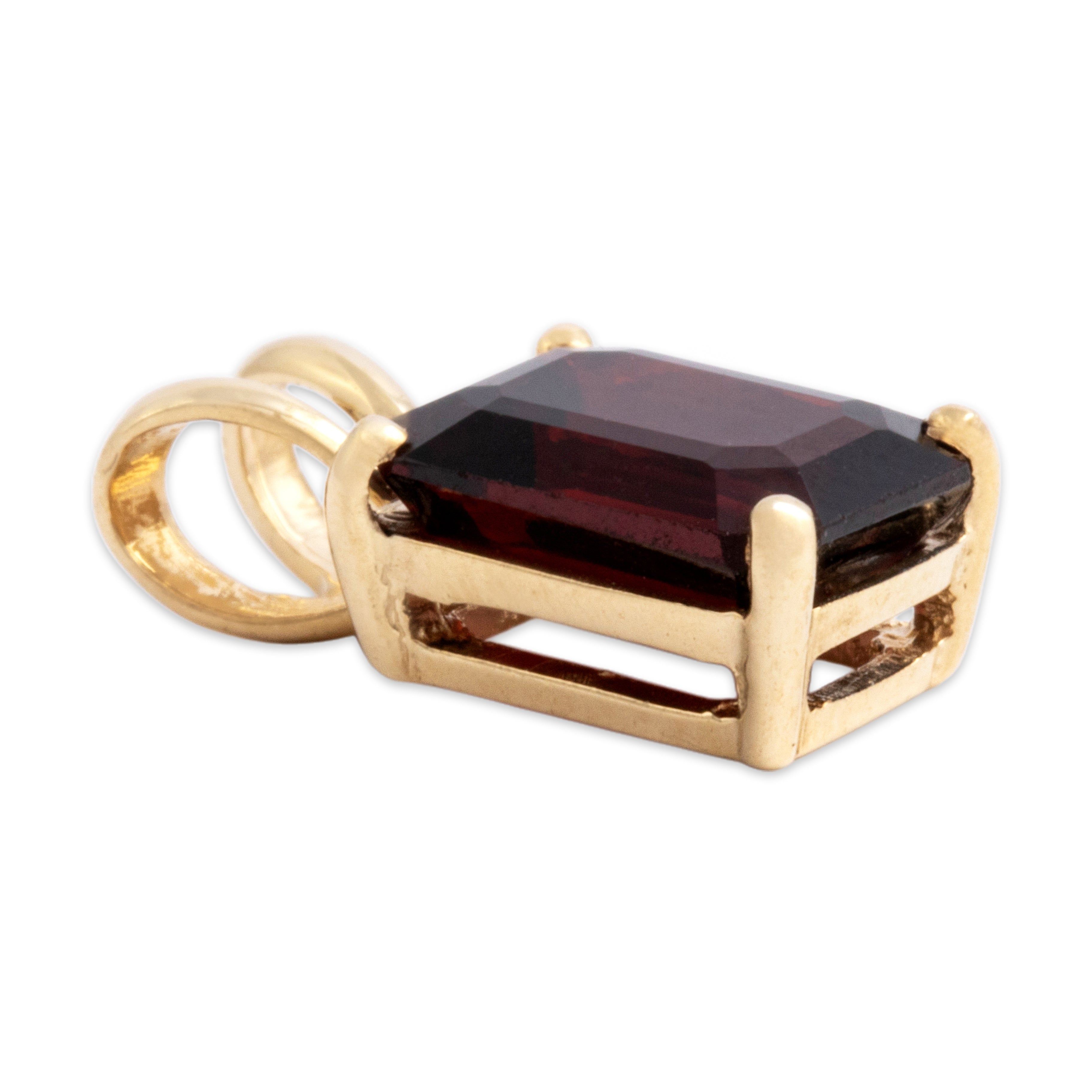 Vintage Small 10k Yellow Gold 2.75ct Garnet Classic Crimson Solitaire Pendant - Side view