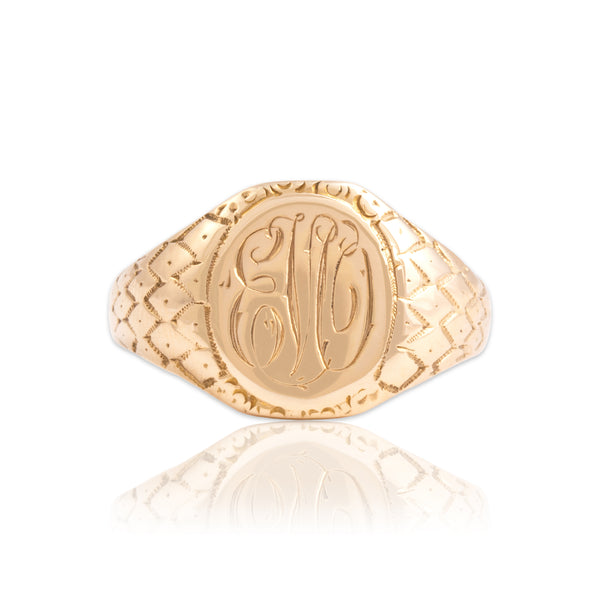 Antique 10k Rosy Yellow Gold Rhombus Patterned Monogram 