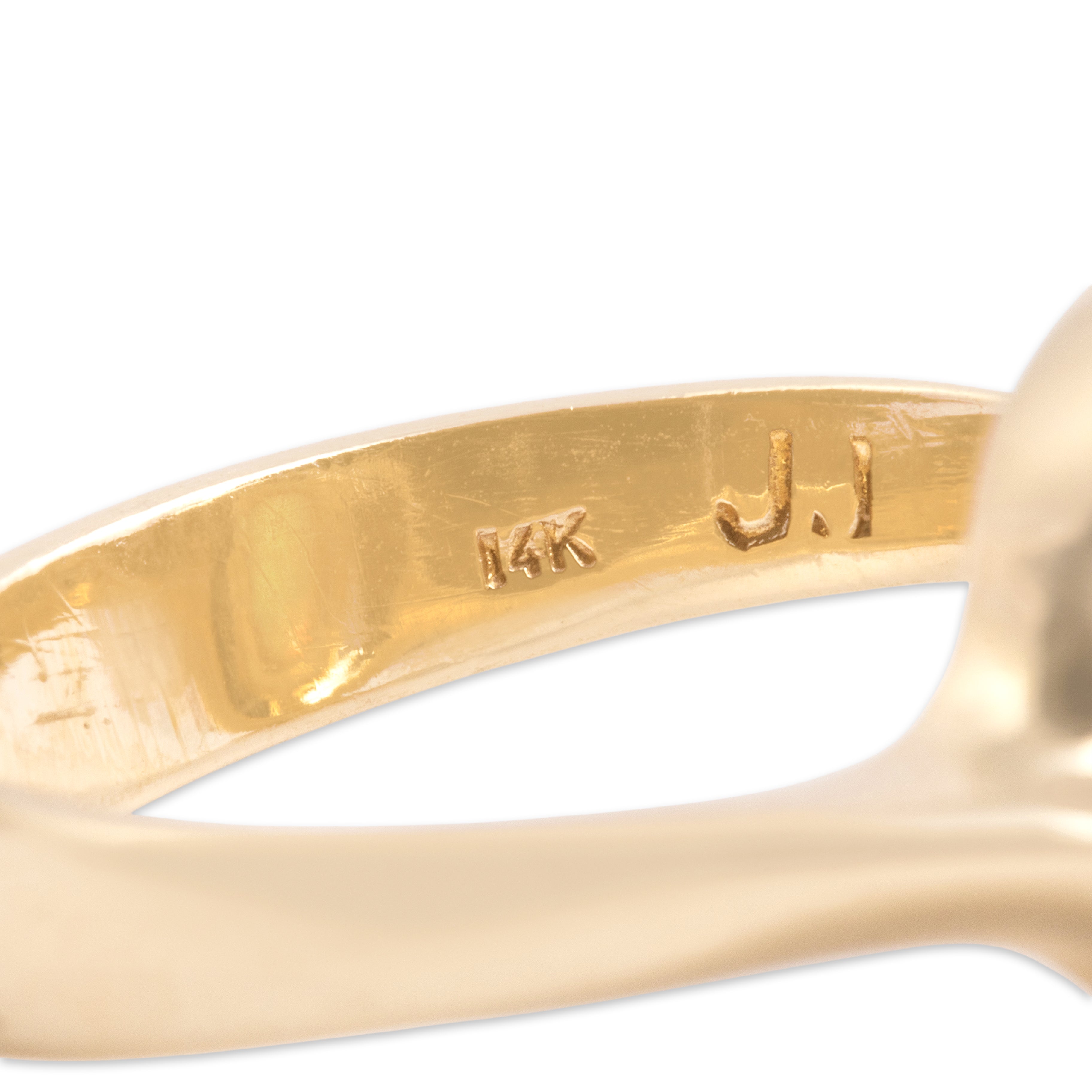 Vintage 14k Yellow Gold Opal Gleaming Enveloped Cabochon Ring - Hallmark view