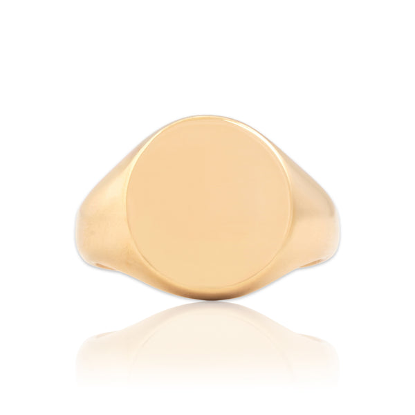 Vintage Larter & Sons Heavy 14k Yellow Gold Classic Smooth Signet Ring - Close-up view