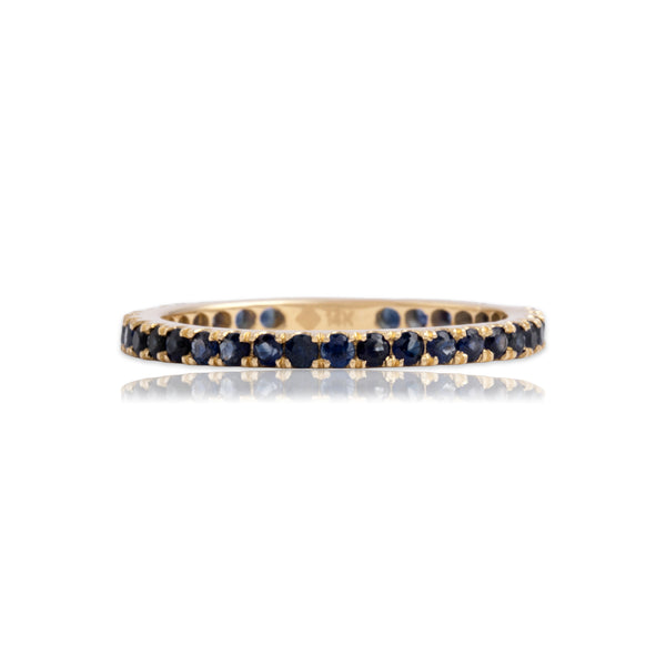 Vintage 14k Yellow Gold Blue Sapphire Simple Elegant Line Band Ring 6.50