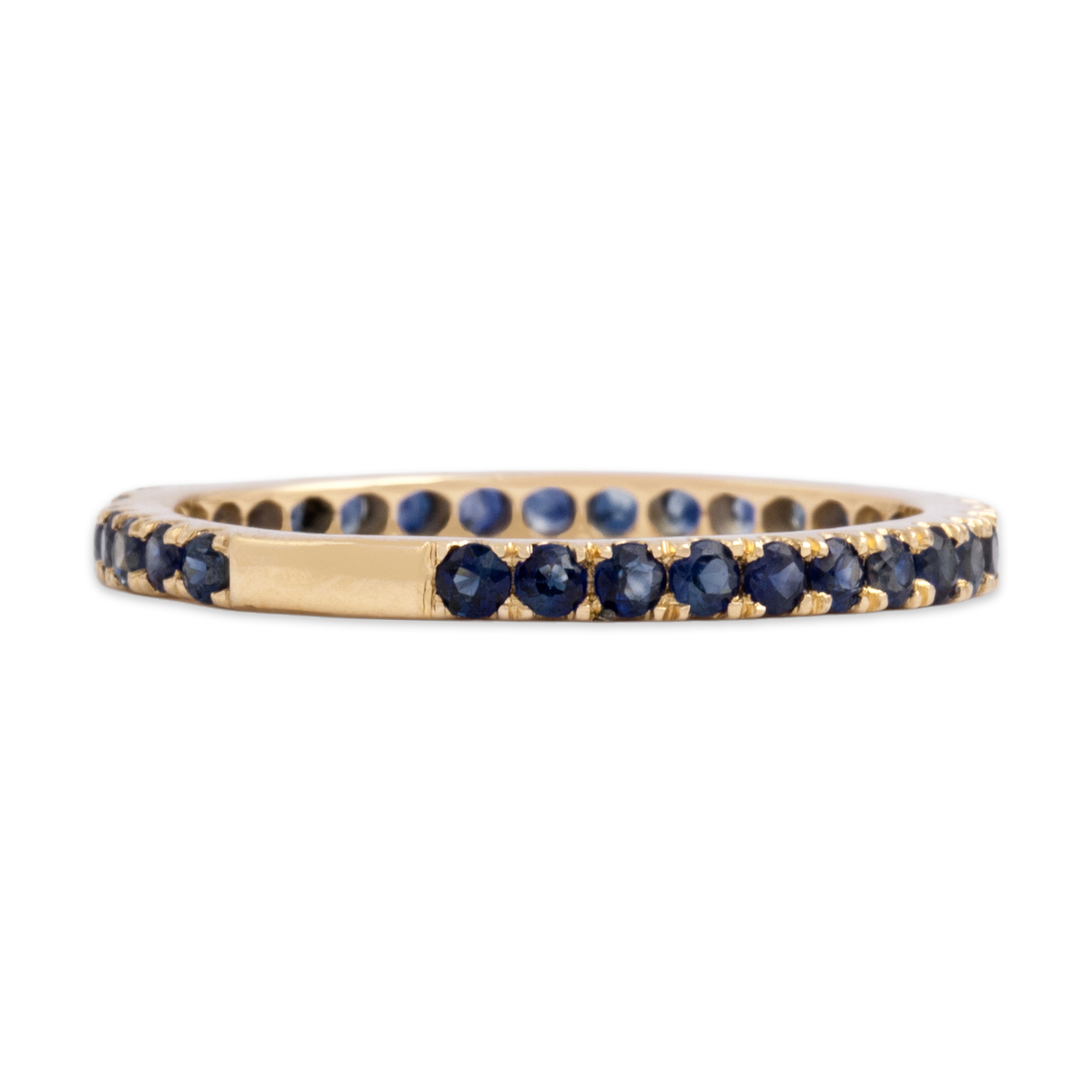 Vintage 14k Yellow Gold Blue Sapphire Simple Elegant Line Band Ring 6.50