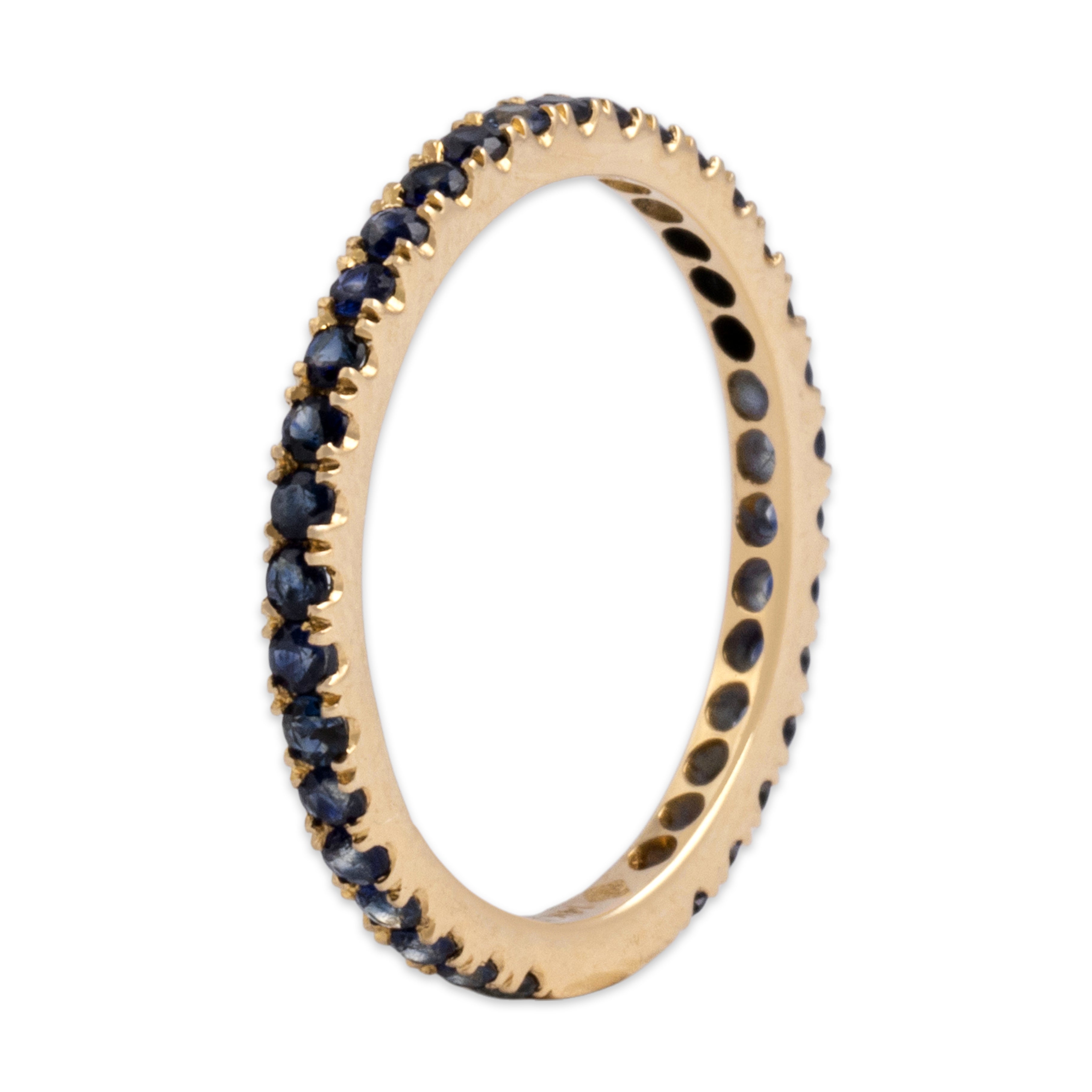 Vintage 14k Yellow Gold Blue Sapphire Simple Elegant Line Band Ring 6.50