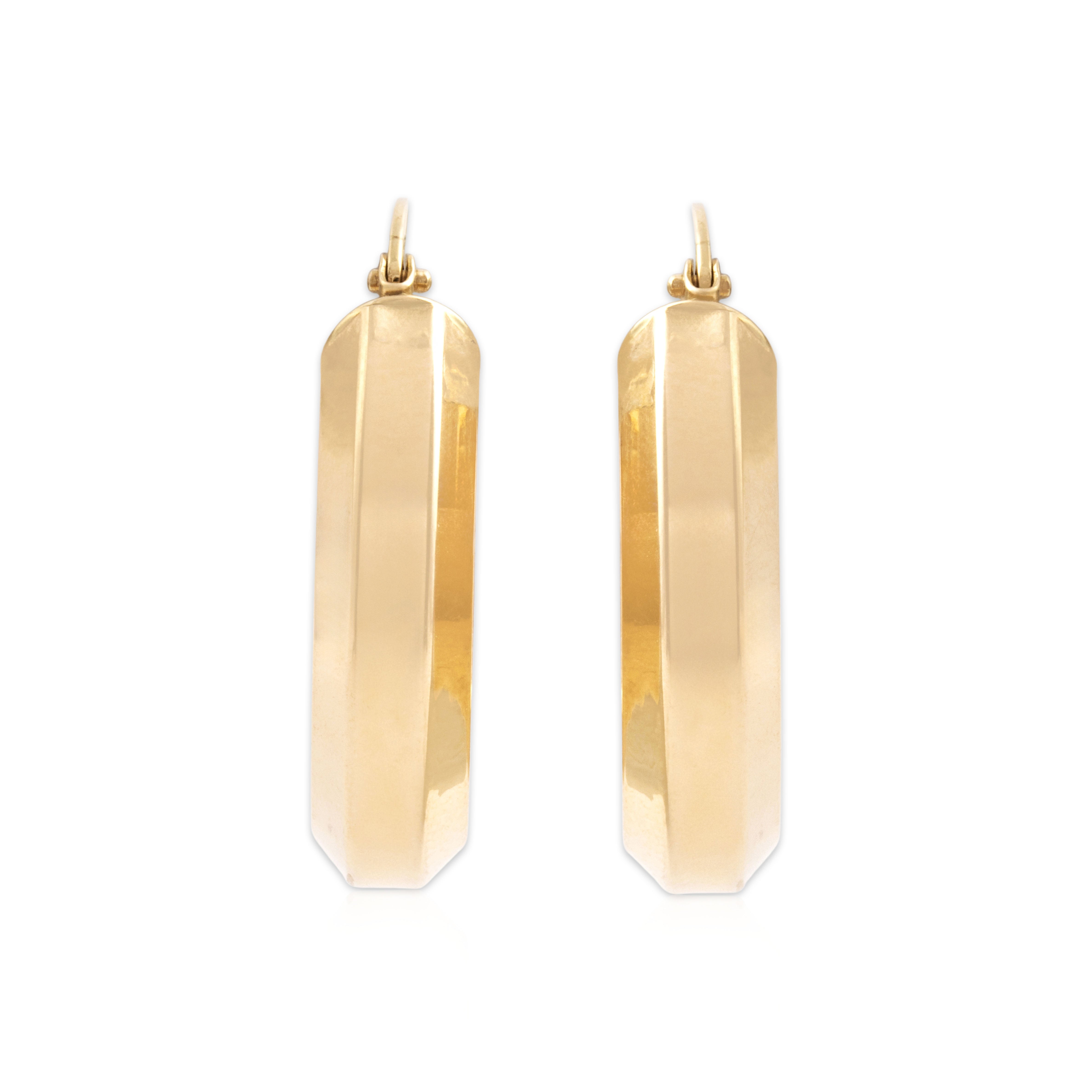 Vintage Italian 14k Yellow Gold Oblong Hexagonal Tube Hoop Earrings