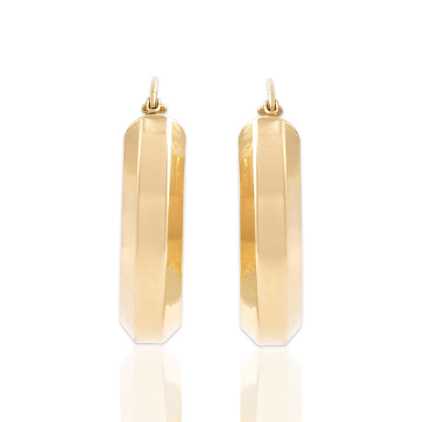 Vintage Italian 14k Yellow Gold Oblong Hexagonal Tube Hoop Earrings