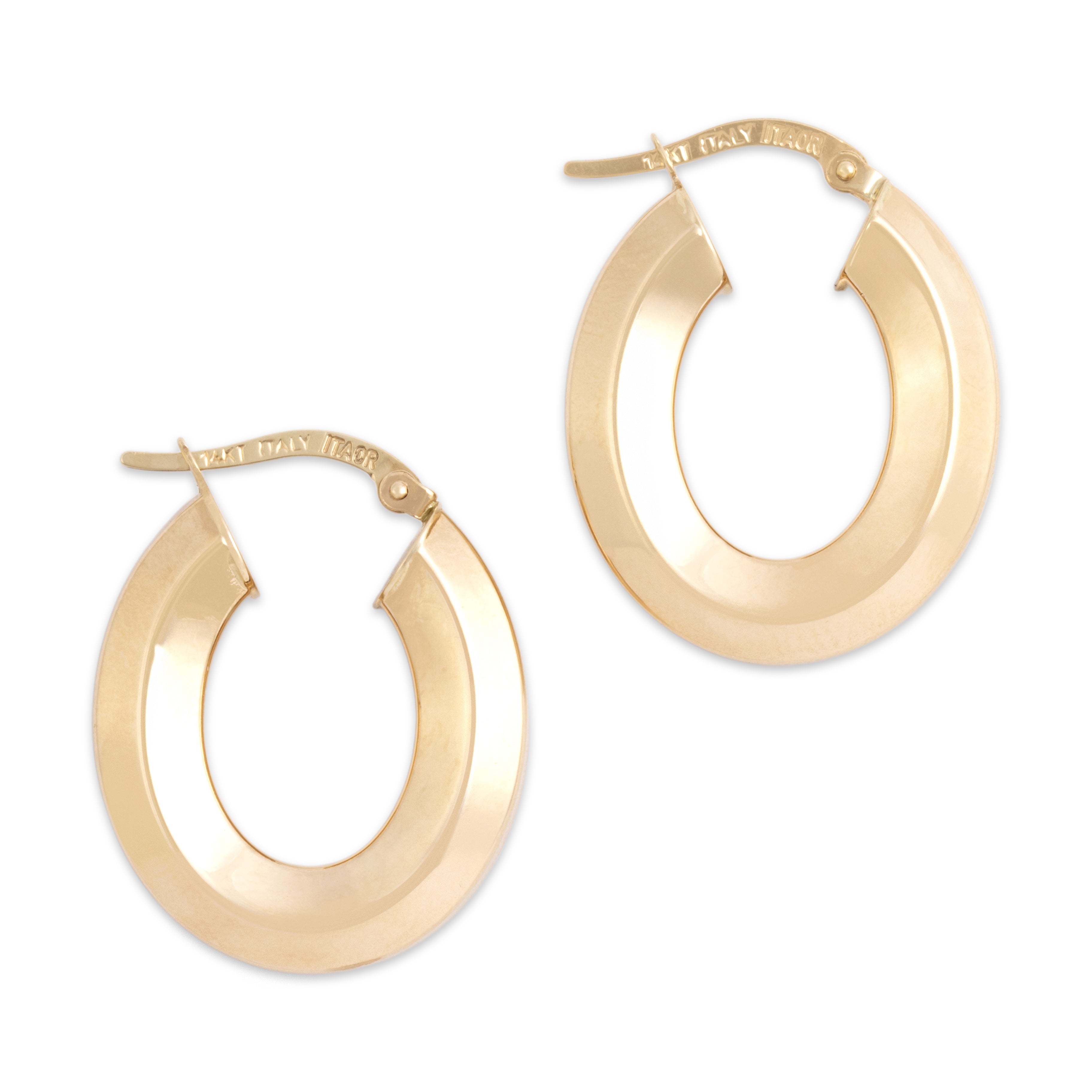 Vintage Italian 14k Yellow Gold Oblong Hexagonal Tube Hoop Earrings - Overall view