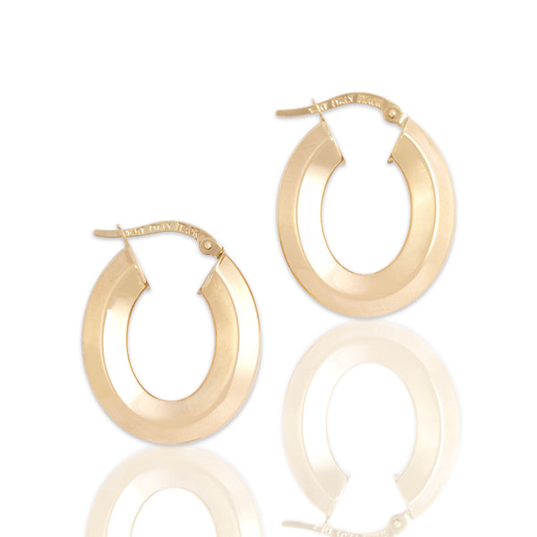 Vintage Italian 14k Yellow Gold Oblong Hexagonal Tube Hoop Earrings