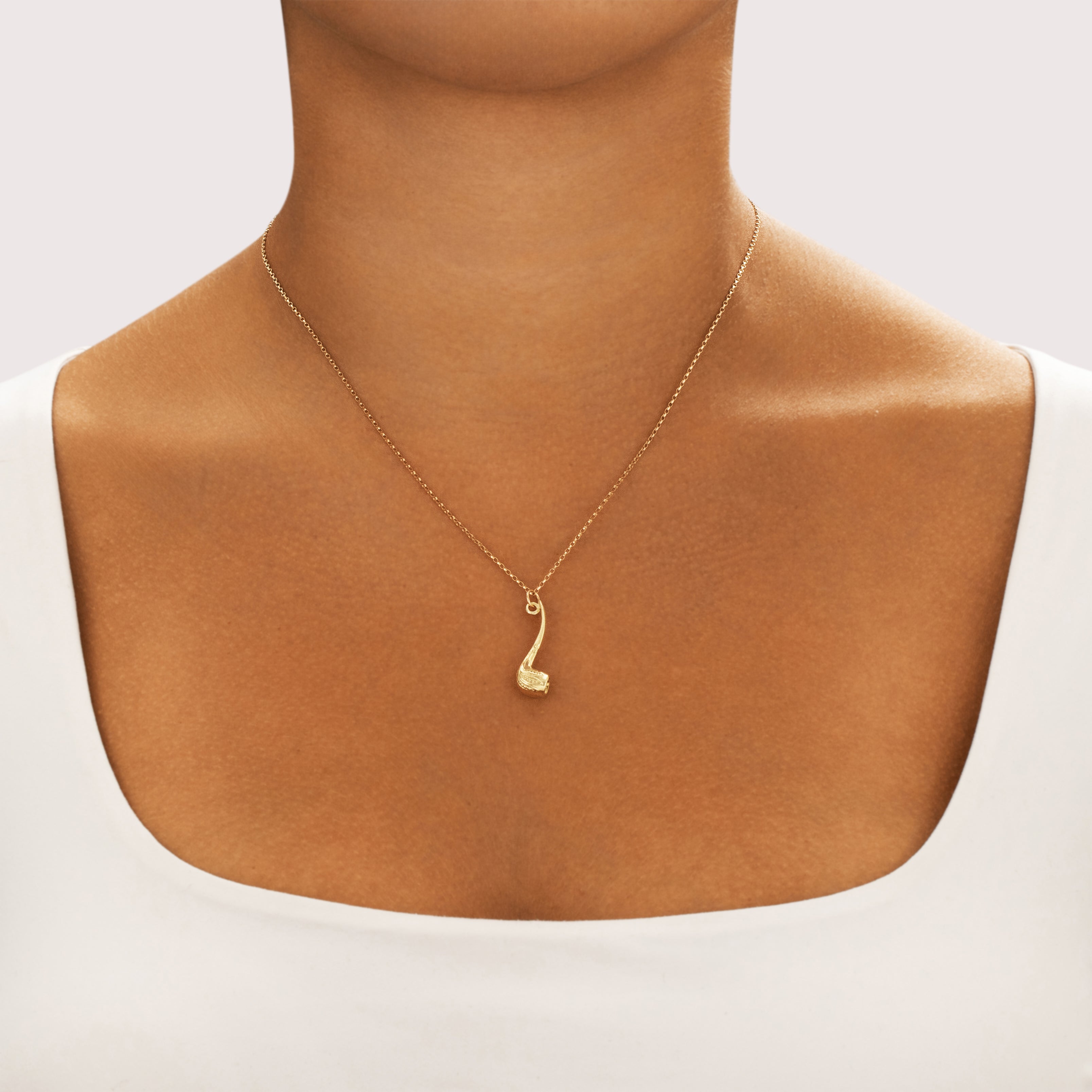 Vintage 14k Yellow Gold Wonderful Detailed Pipe Charm / Pendant - On model view