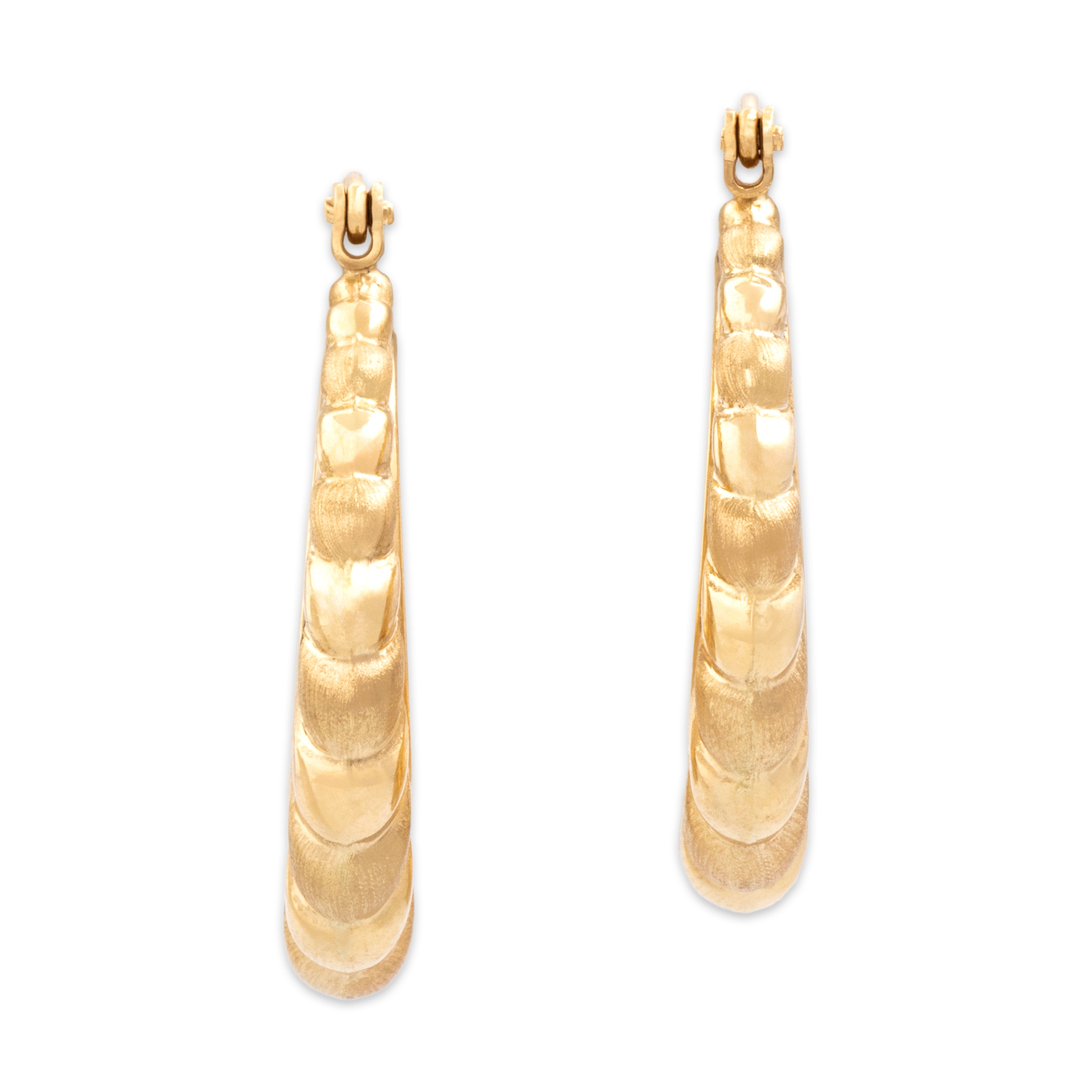 Vintage 14k Yellow Gold Brushed Banded Hoop Earrings - Overall view