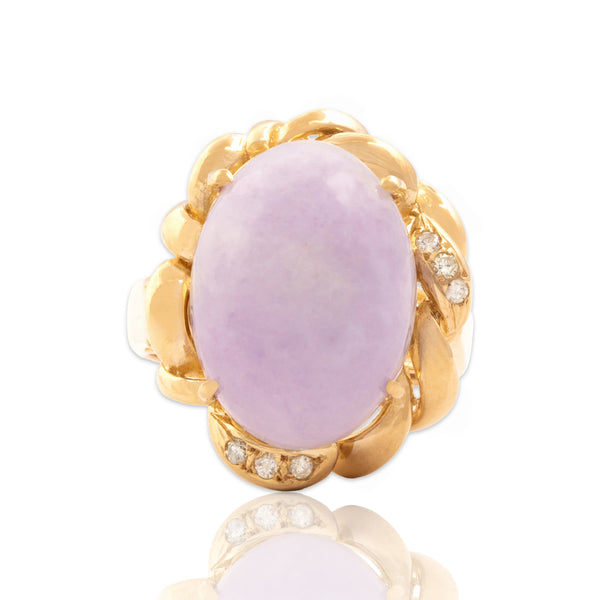 Vintage 14k Yellow Gold 9.62ct Lavender Jade Diamond Bold Cocktail Ring 7.00