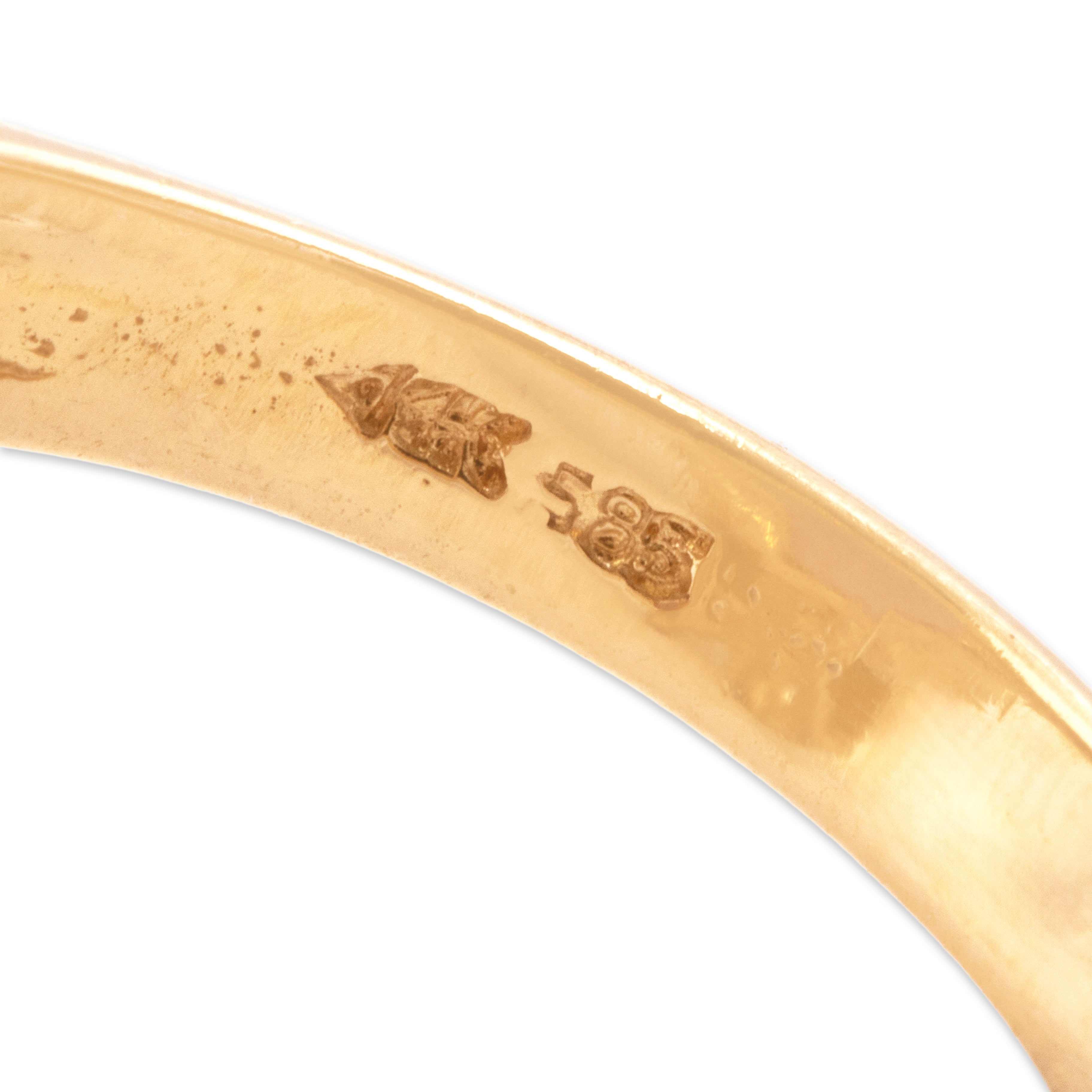 Vintage 14k Yellow Gold 9.62ct Lavender Jade Diamond Bold Ribbon Framed Cabochon Cocktail Ring - Hallmark view