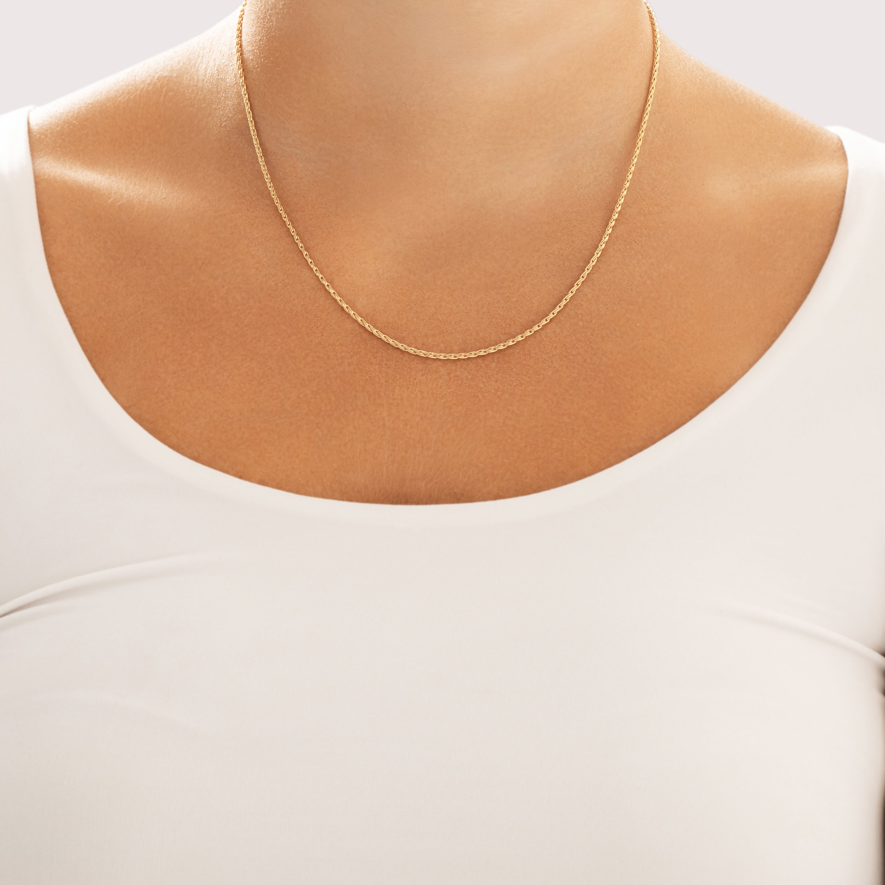 Vintage 14k Yellow Gold 1.6mm Classic Wheat Chain - On model view