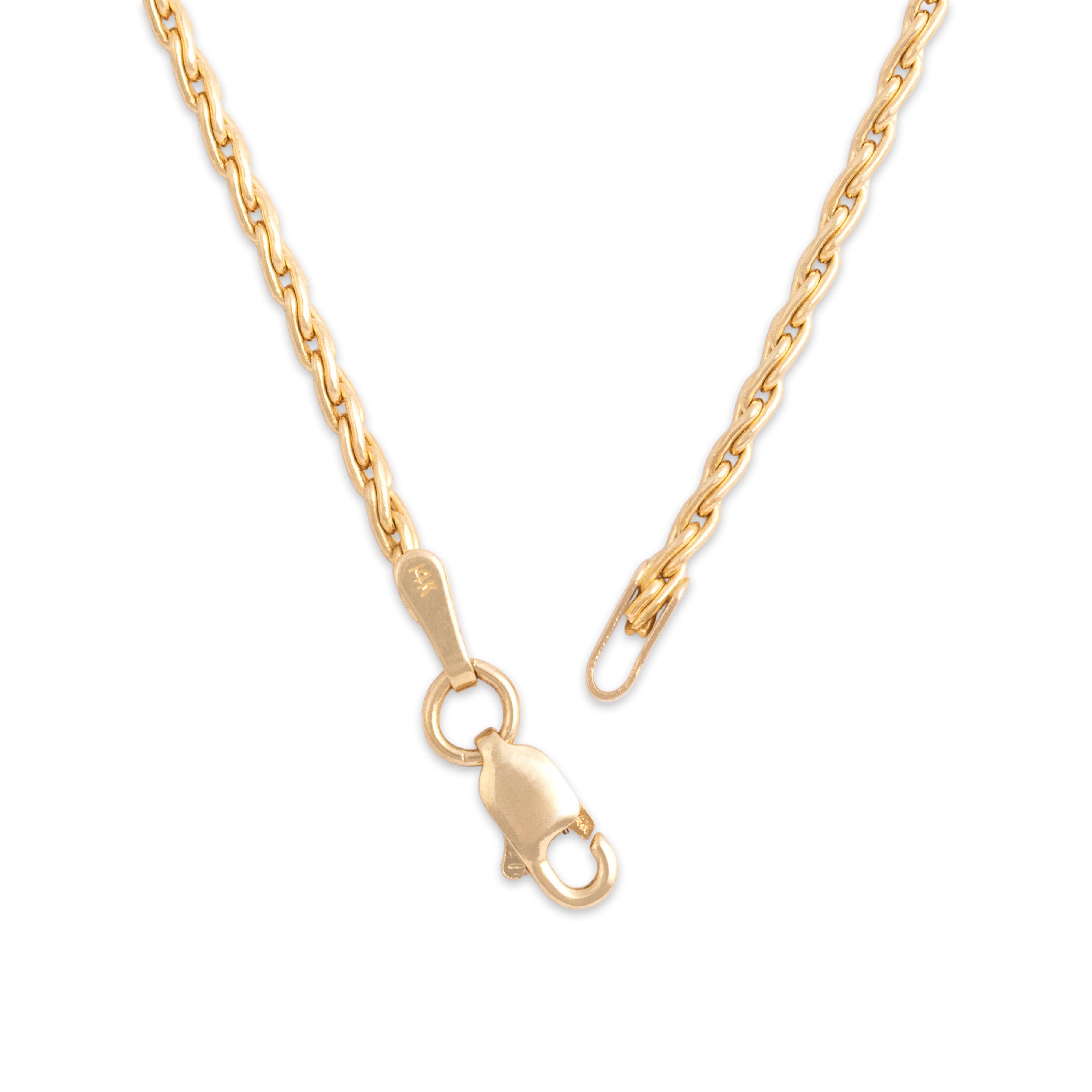 Vintage 14k Yellow Gold 1.6mm Classic Wheat Chain - clasp view