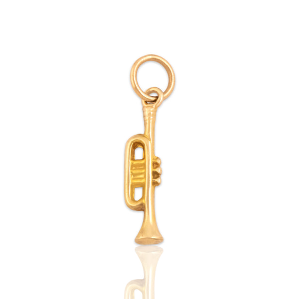 Vintage 9k Yellow Gold Musical Trumpet Charm / Pendant