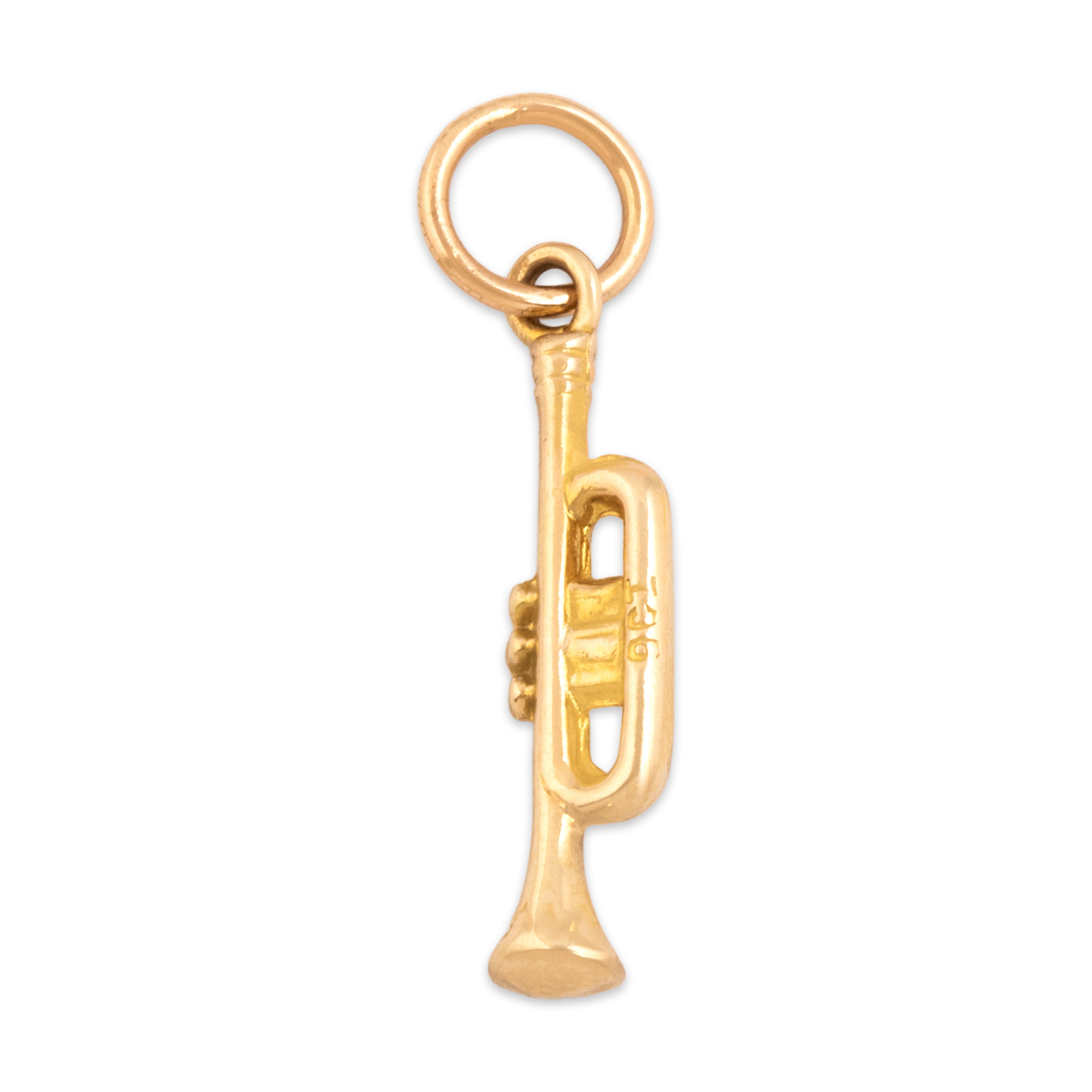 Vintage 9k Yellow Gold Musical Trumpet Charm / Pendant - Back view