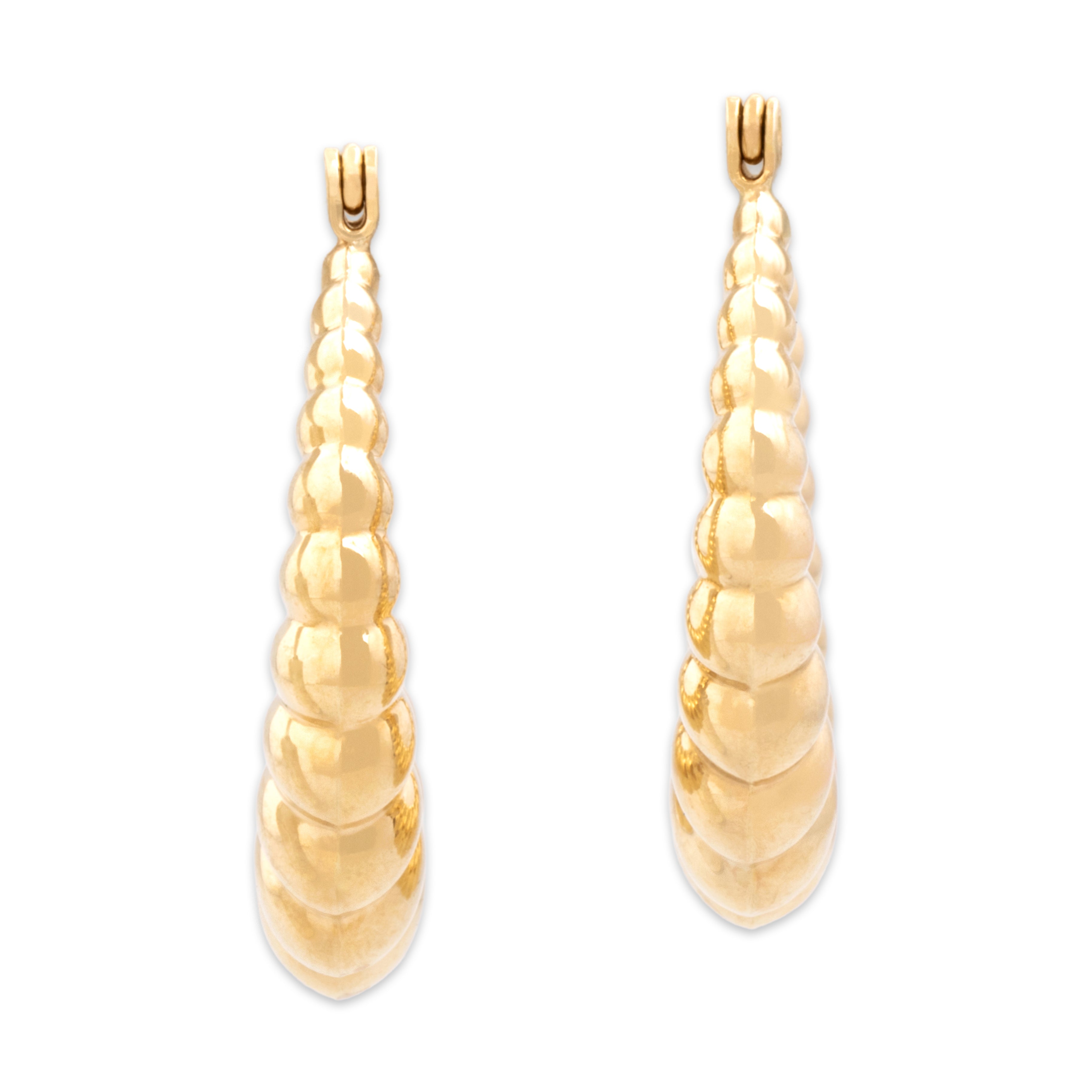 Vintage 14k Yellow Gold Puffy Graduating Ribbed Hoop Earrings - Overall view